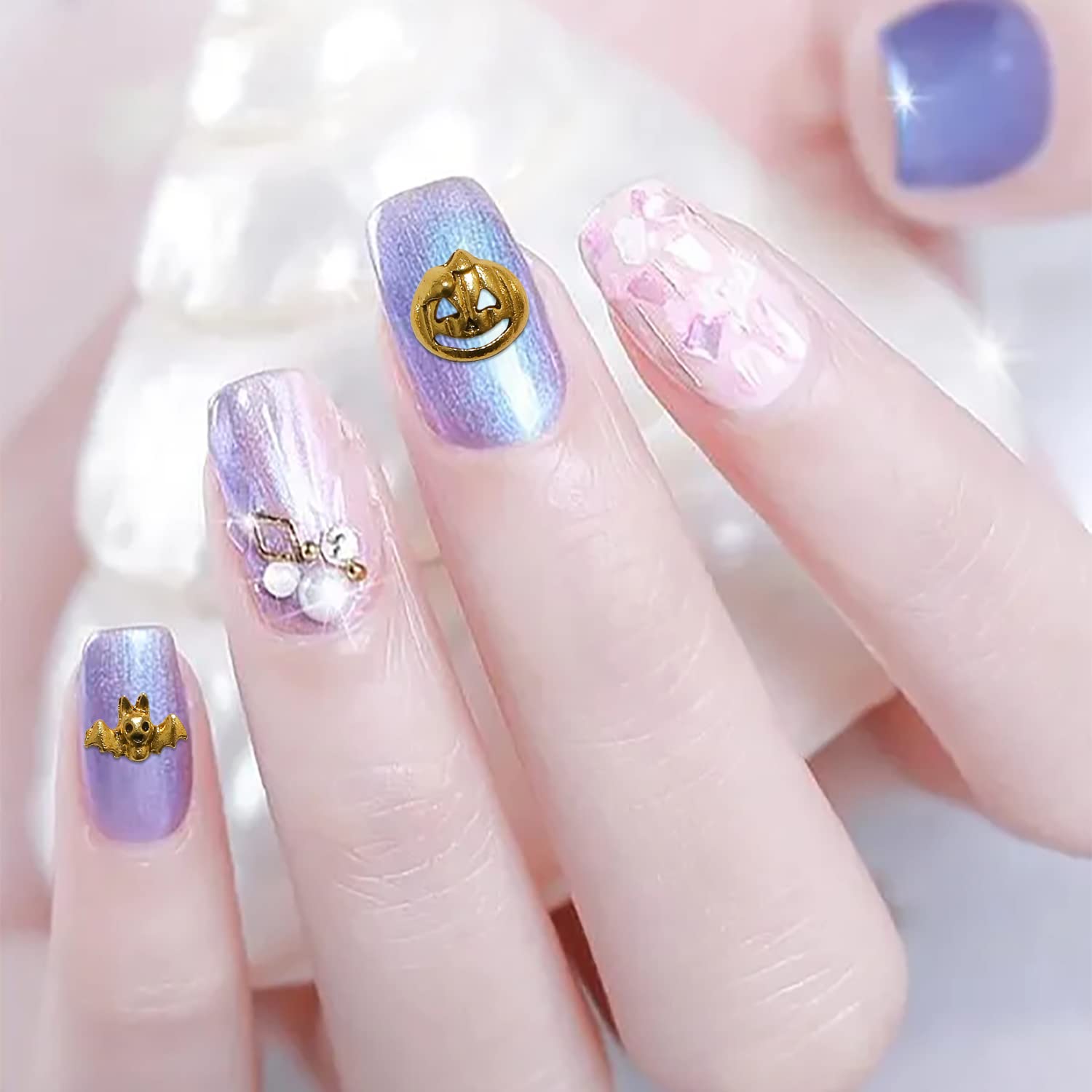 60pcs Halloween Nail Charms Set - 3D Alloy Nail Art Decorations with Cross, Pumpkin, Bat & Skull Designs for DIY Manicure - Perfect for Halloween Party, Cosplay & Nail Salon Decoration