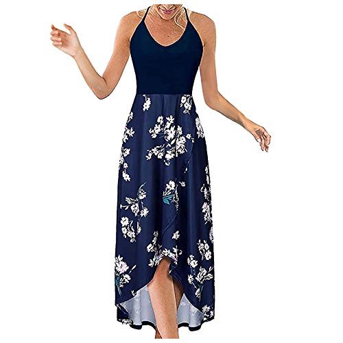 Women's Floral Patchwork Maxi Dress - High Waisted Short Sleeve Long Dress for Summer, Beach, Party & Casual Wear