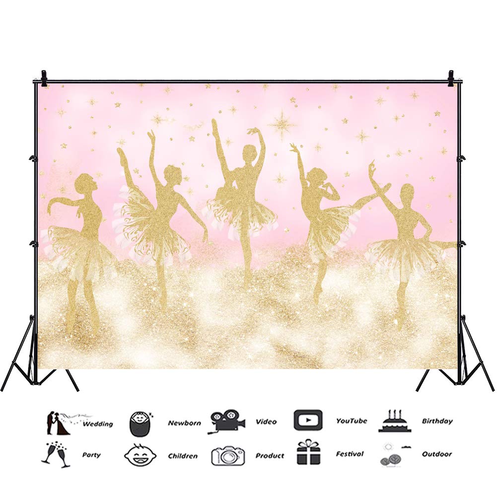 7x5ft Ballet Girl Photography Backdrop - Gold Shiny Dance Skirts & Pink Background for Ballet Dancer Photo Shoot, Birthday Party Decor, Wallpaper Props - Perfect for Dance Studio, Kids Party, Themed Events & Social Media Content Creation