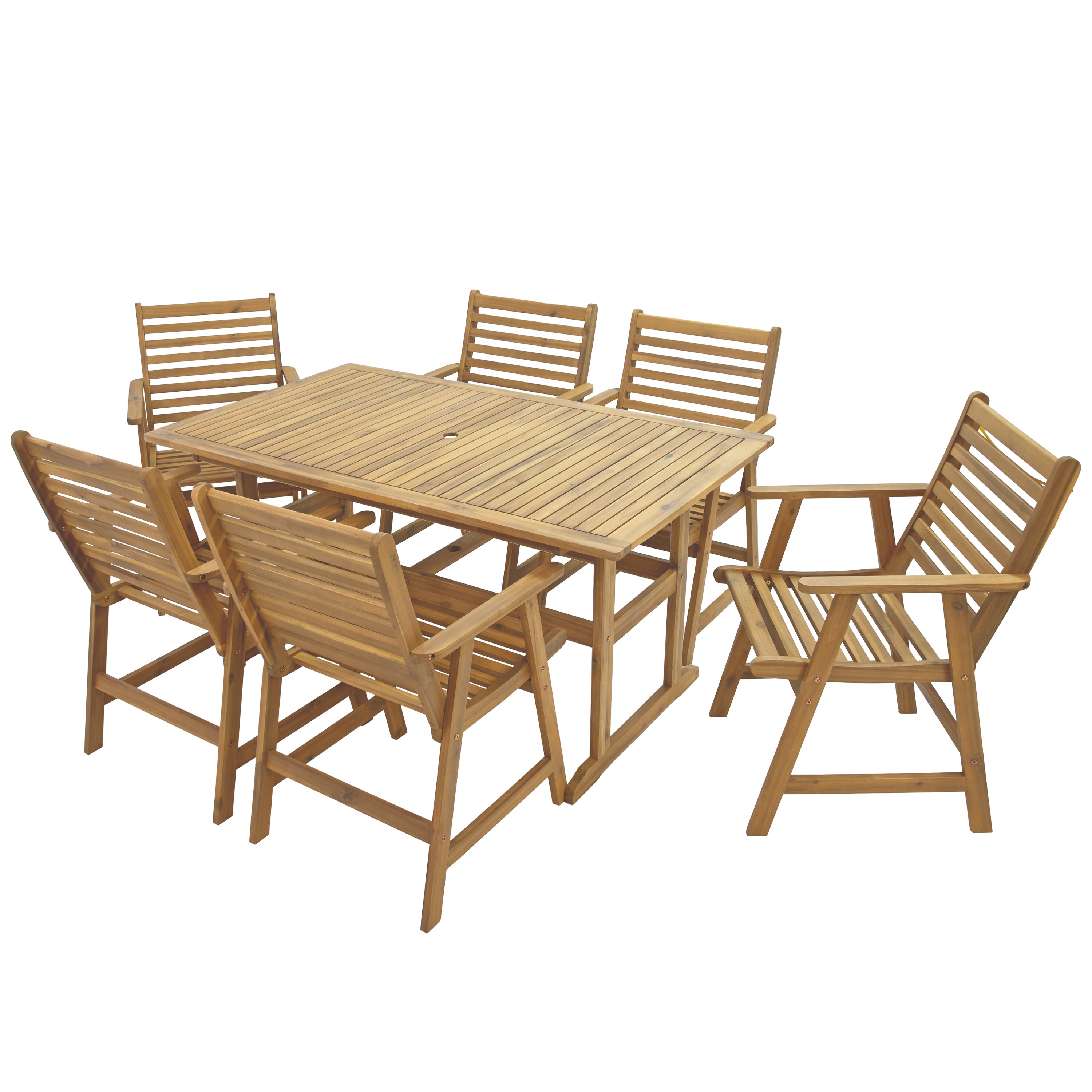Sunnydaze Hatteras 7-Piece Outdoor Patio Dining Set with Umbrella Hole - Seats 6 People - Perfect for Backyard BBQs, Poolside Gatherings & Garden Parties