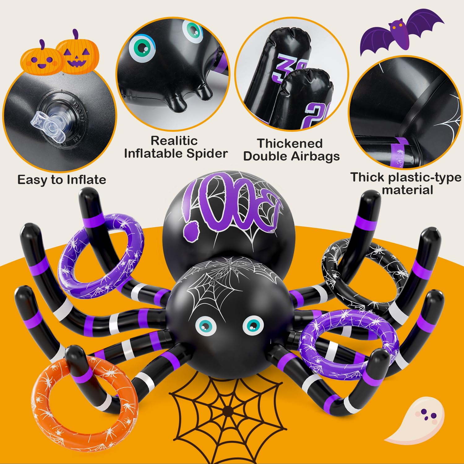 **Spider Ring Toss Game for Halloween - Inflatable Halloween Party Game for Kids, Indoor & Outdoor Halloween Party Favors & Supplies - Perfect for Halloween Parties, Carnivals, and Family Fun Nights**