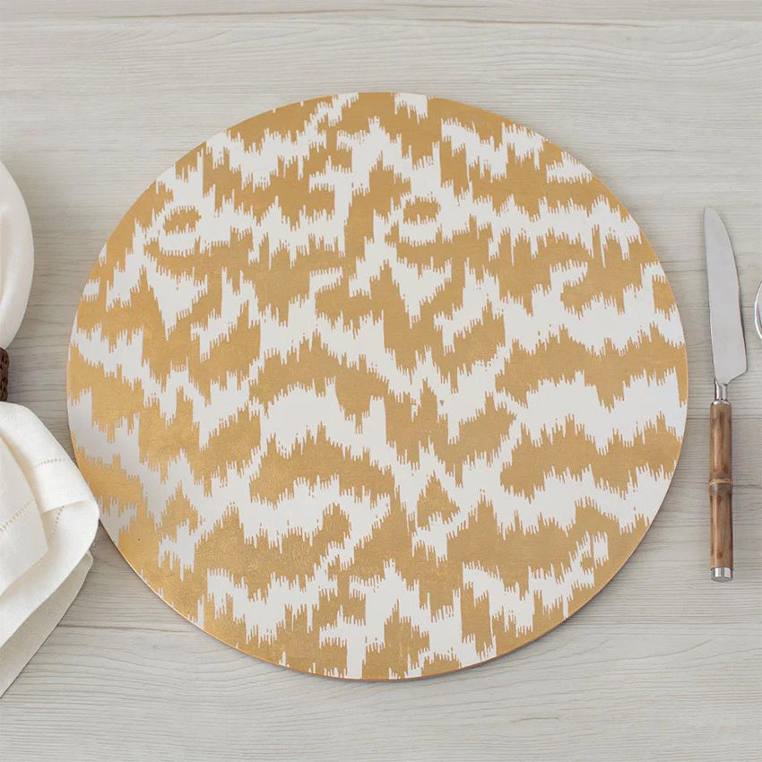 Caspari Modern Moire Gold Round Placemat Set of 4 - Elegant Table Setting for Dinner Parties, Holiday Decor, and Home Entertaining