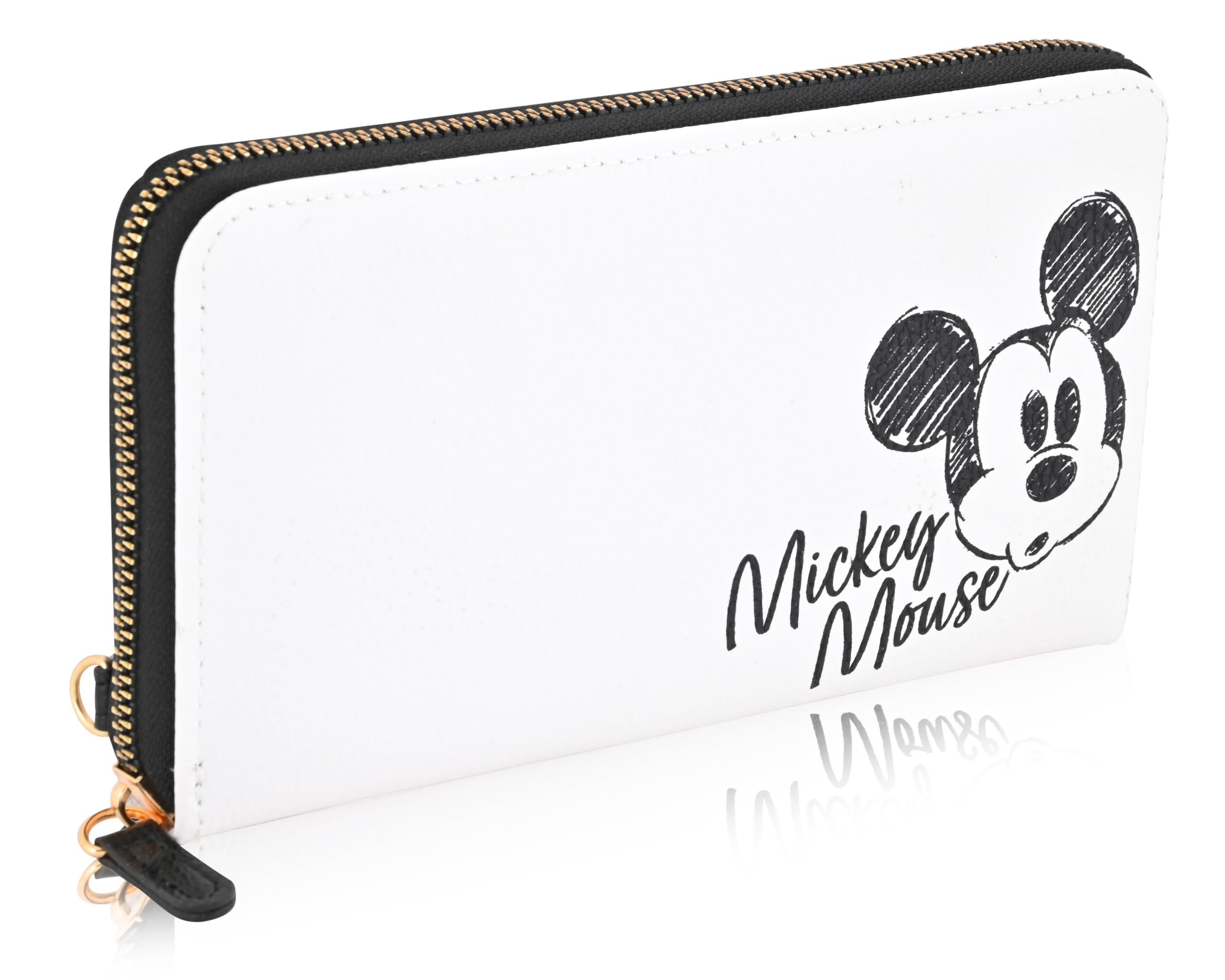 Disney Mickey Mouse Women's Wallet - PU Leather Wristlet Clutch with Minnie Mouse Design (White & Black) | Fashionable Women's Accessory for Parties, Shopping & Everyday Use