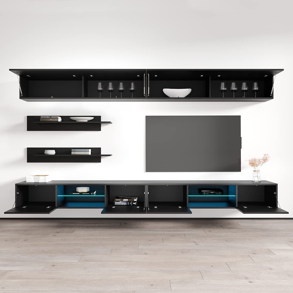 Modern Floating TV Stand with Storage & LED Lights - Wall-Mounted Entertainment Center Console for Bedroom & Living Room - 33 Inch TV Stand with Shelves - Perfect for Small Spaces & Home Theater Setup - Black