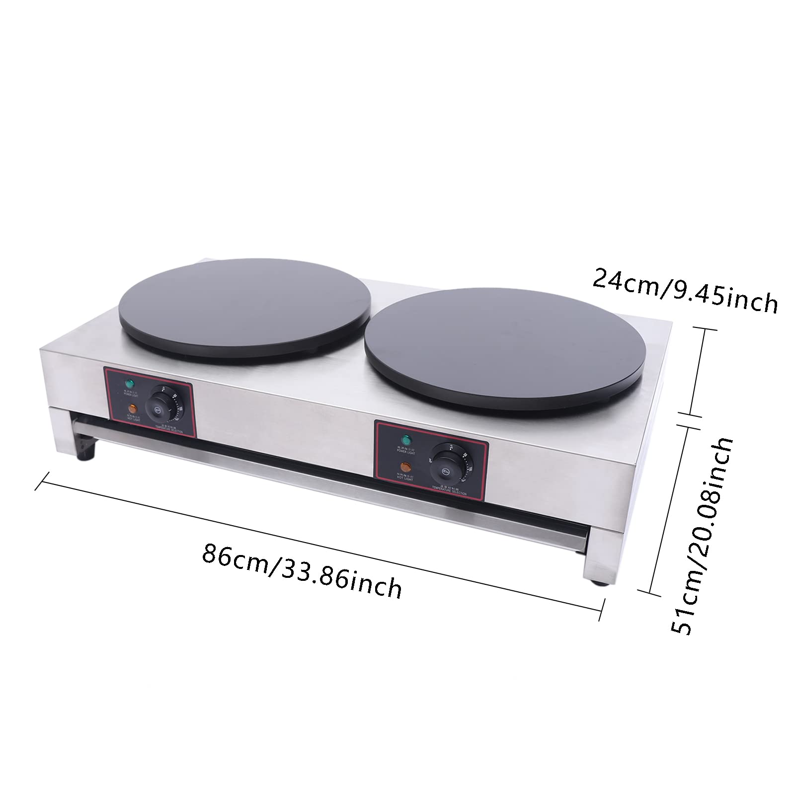 16 Inch Commercial Electric Crepe Maker - 3400W Double Burner Griddle with Temperature Control, Nonstick Pancake Pan for Blintzes, Tortillas, Eggs & Bacon - Perfect for Restaurants, Cafes & Breakfast Catering (Plug Not Included)
