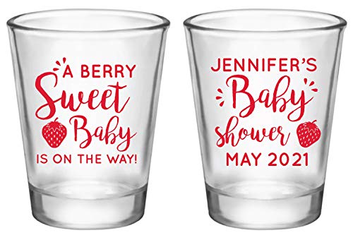 Personalized Strawberry Baby Shower Shot Glasses - Sweet Berry Themed Party Favors for Summer Baby Showers | Perfect for Gender Reveals, Bridal Showers & New Mom Celebrations