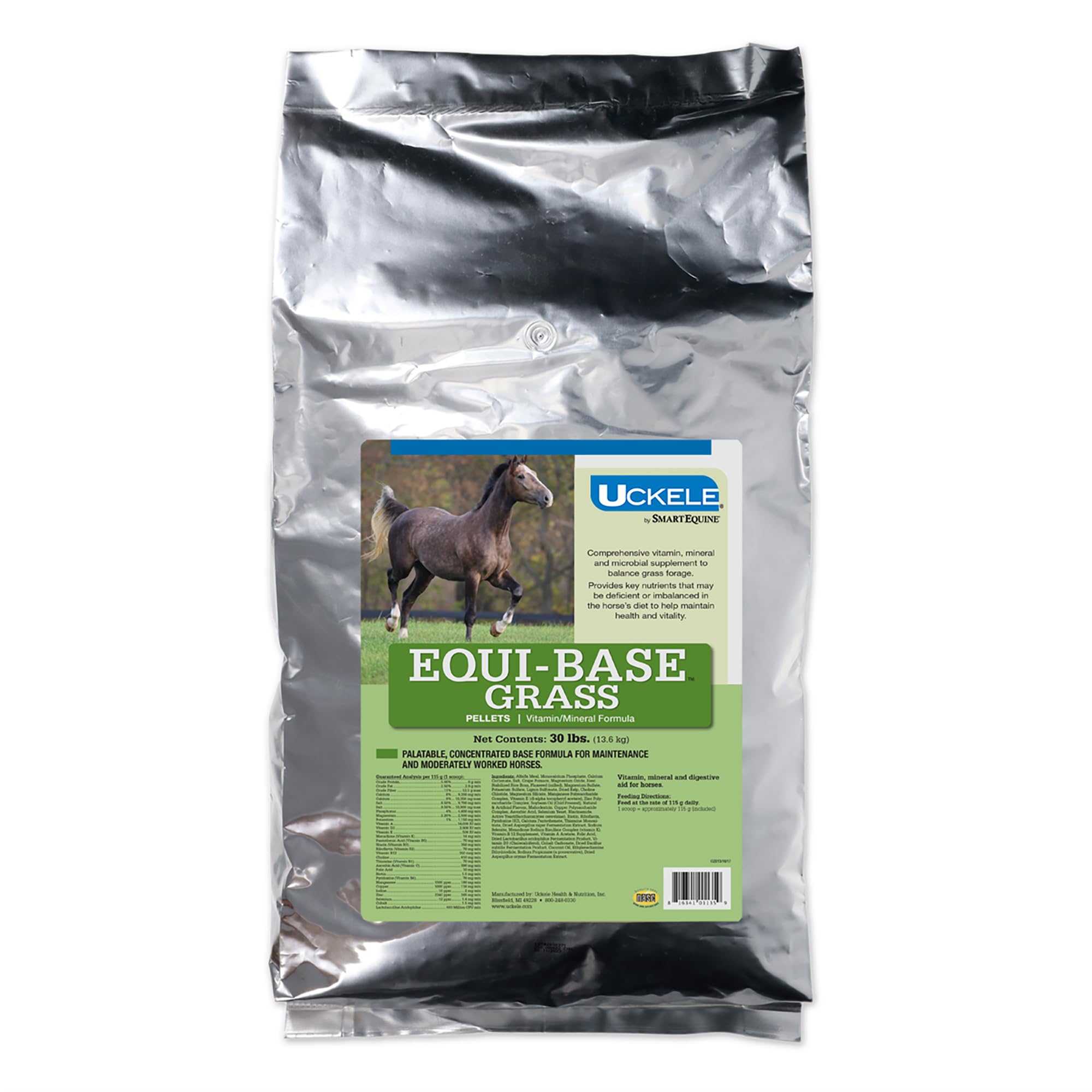 SmartEquine EquiBase Grass Pellets - Premium Horse Vitamin & Mineral Supplement with Forage Balancer for Light to Moderate Work Horses - 30 lb Bucket - Ideal for Pasture Grazing & Stable Feeding