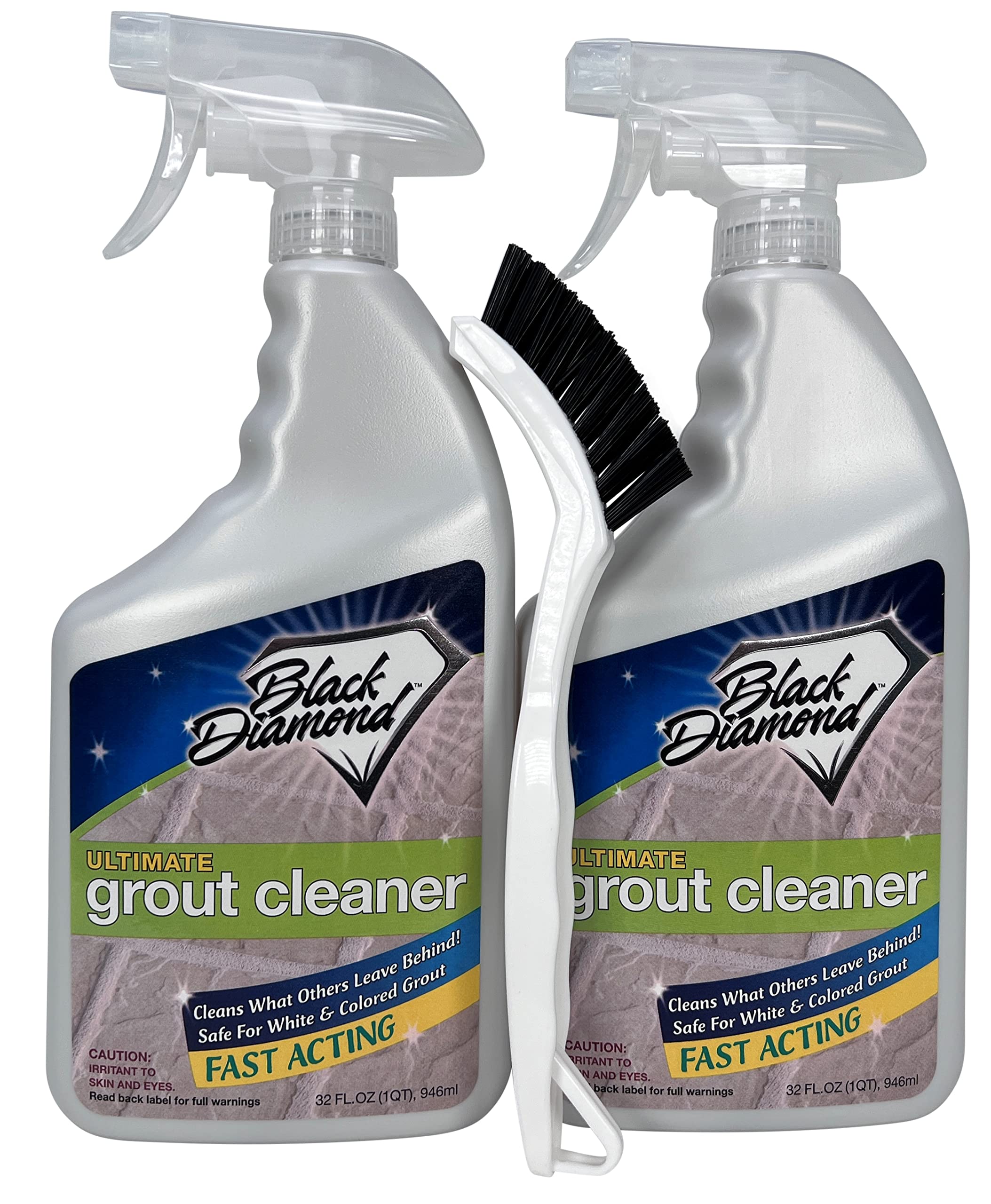 Black Diamond Stoneworks ULTIMATE GROUT CLEANER - Acid-Free Deep Cleaner & Stain Remover for Tile, Ceramic, Porcelain & Marble Floors - Safe for All Grout Types (2-Quart with 1 Brush) - Perfect for Bathroom, Kitchen & Shower Tile Cleaning