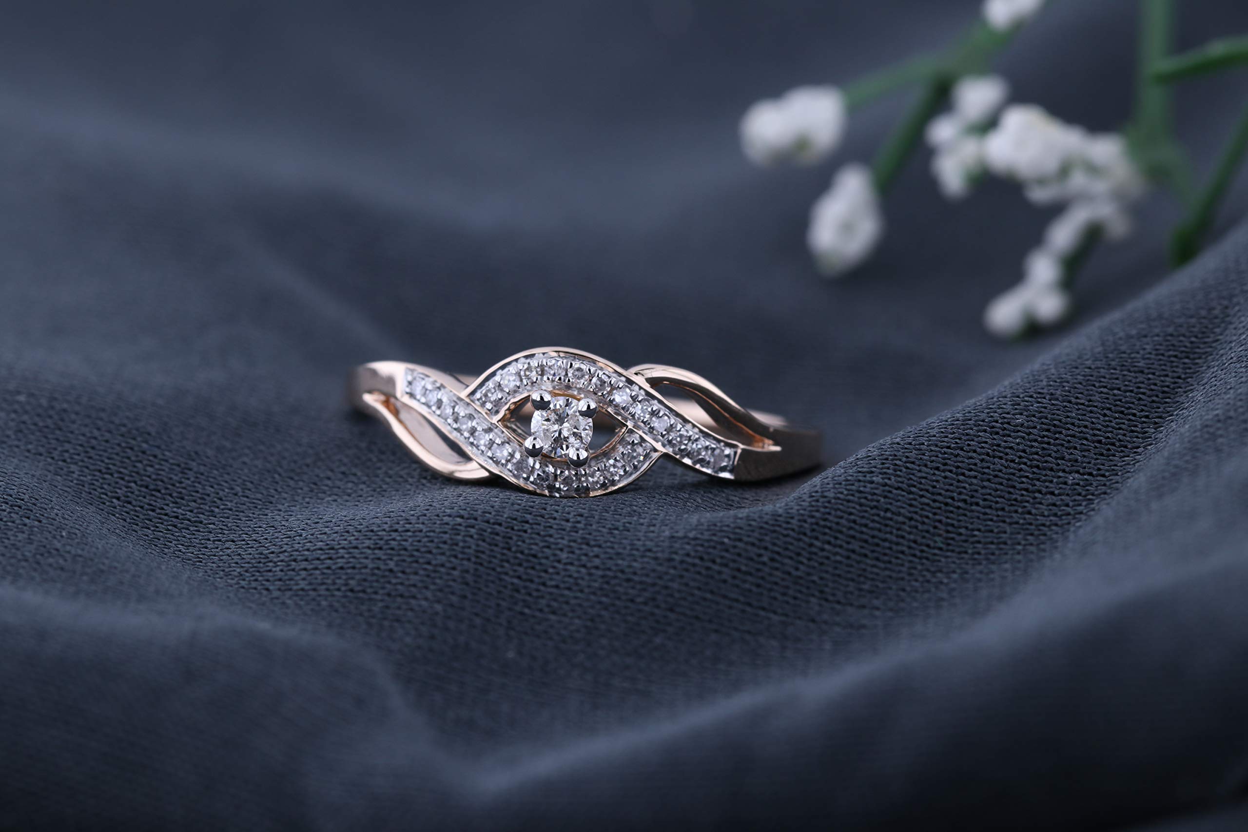 0.15 CTTW Round White Diamond Criss Cross Promise Ring for Women - 10K Solid Gold Engagement Ring, Anniversary Gift, Valentine's Day Present - Perfect for Proposals, Weddings & Special Occasions