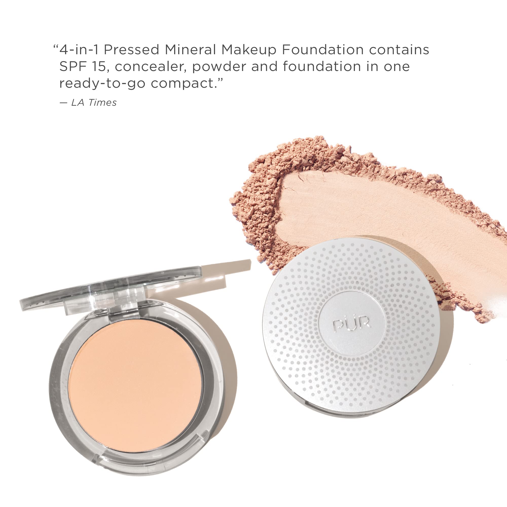 PUR Cosmetics 4-in-1 Pressed Mineral Foundation SPF 15 - Porcelain (60g) | Natural Finish, Oil-Free & Vegan | Perfect for Daily Wear & Sensitive Skin