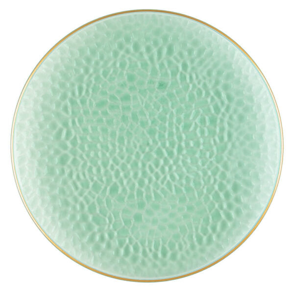 Green and Gold Rim Transparent Hammered 13-Inch Round Plastic Charger Plates - 4 Pack Set for Elegant Dinner Parties, Weddings & Holiday Table Decor