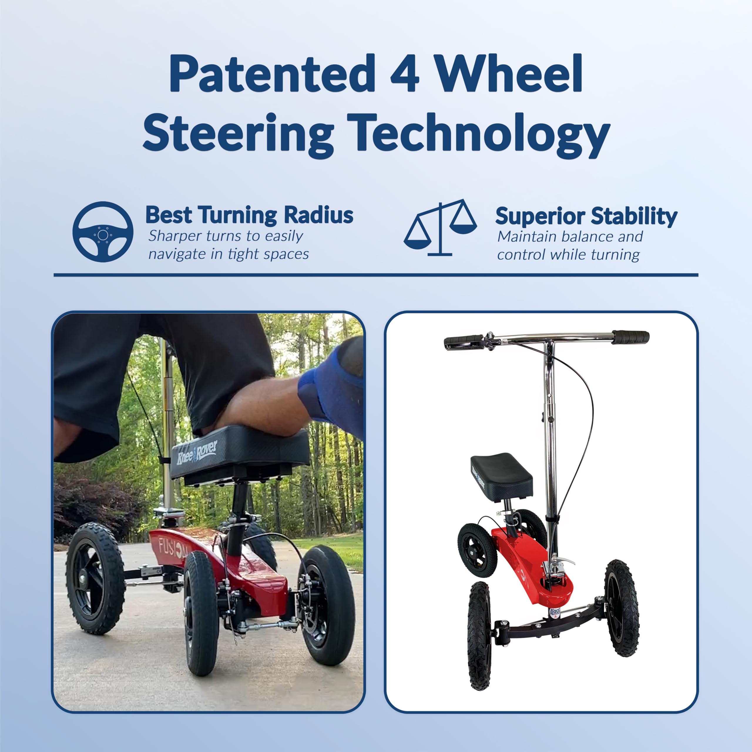 All Terrain 4-Wheel Knee Scooter for Adults - Heavy Duty Knee Walker for Foot Surgery, Broken Ankle & Injuries | Patented Steering System | Ideal for Post-Surgery Recovery & Mobility Assistance