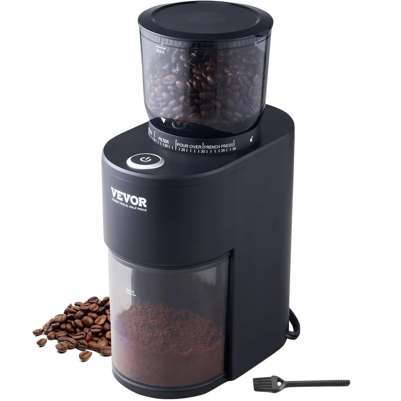 VEVOR Electric Coffee Grinder with Conical Burr - 38 Precise Grind Settings for Espresso, French Press, Drip & More | 5.3oz (20 Cups) Capacity | Perfect for Home, Office & Coffee Shops | Black