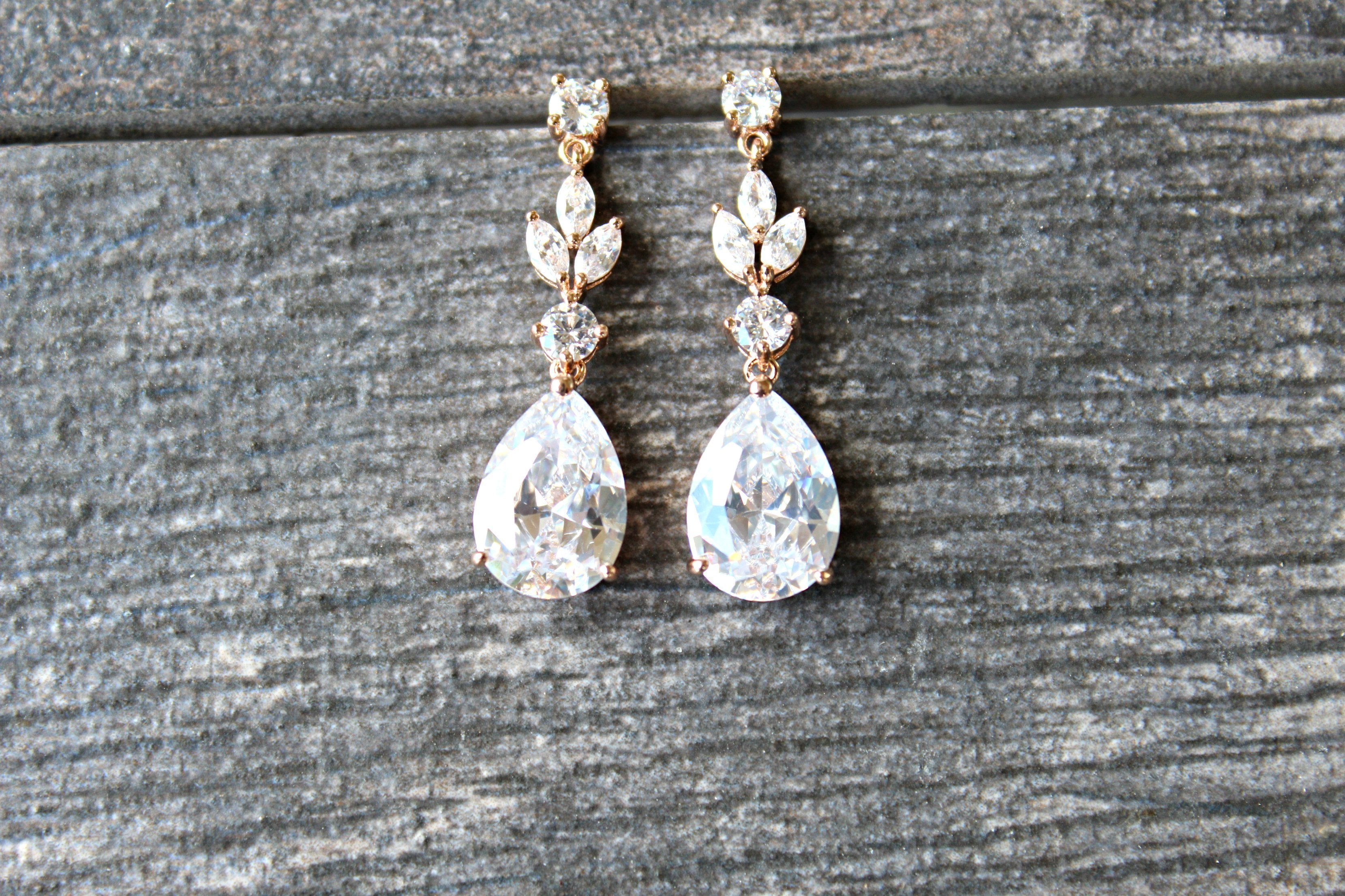 ADELIE Simulated Diamond Pear Drop Wedding Earrings for Brides – Elegant Dangle Earrings for Bridal Shower, Engagement & Anniversary Gifts