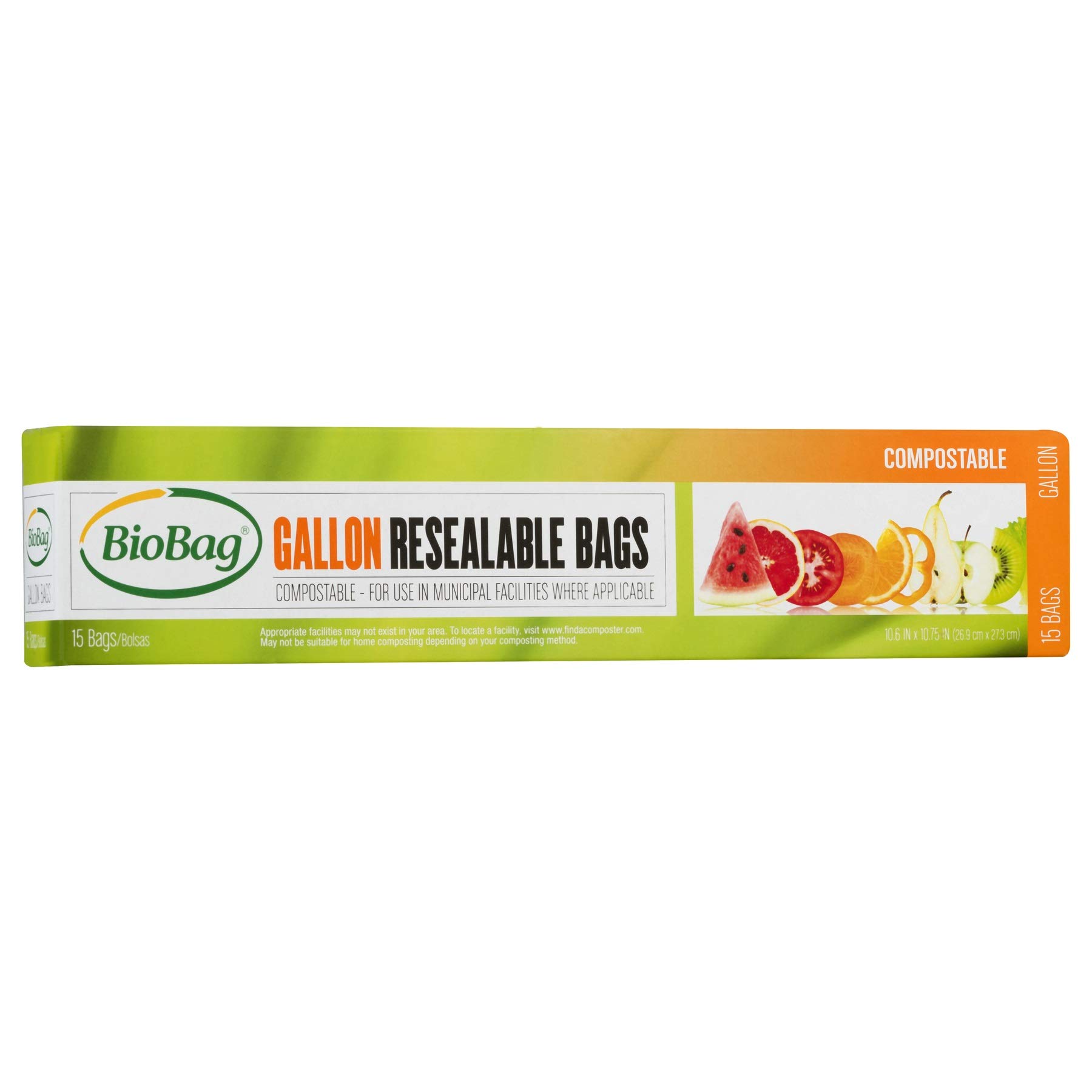 BioBag 100% Certified Compostable Resealable Food Storage Bags - 180 Count Gallon Size | Eco-Friendly Freezer & Refrigerator Storage | Perfect for Meal Prep, Leftovers & Snacks