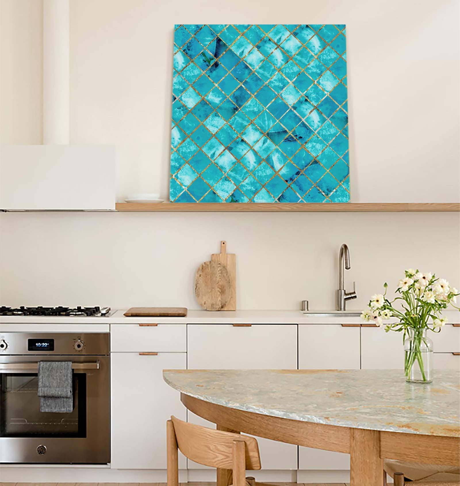 Turquoise Marble Canvas Wall Art - 12x12 Inch Framed Abstract Painting Print, Ready to Hang Home Decor for Bedroom, Bathroom, Kitchen | Perfect Gift Idea for Housewarming & Interior Design