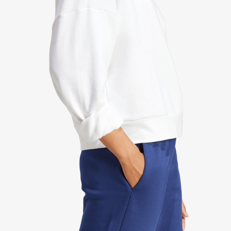 Adidas Women's Small Logo FeelCozy Fleece Crew Sweatshirt - Soft & Warm White Pullover for Casual Wear, Gym, and Lounge