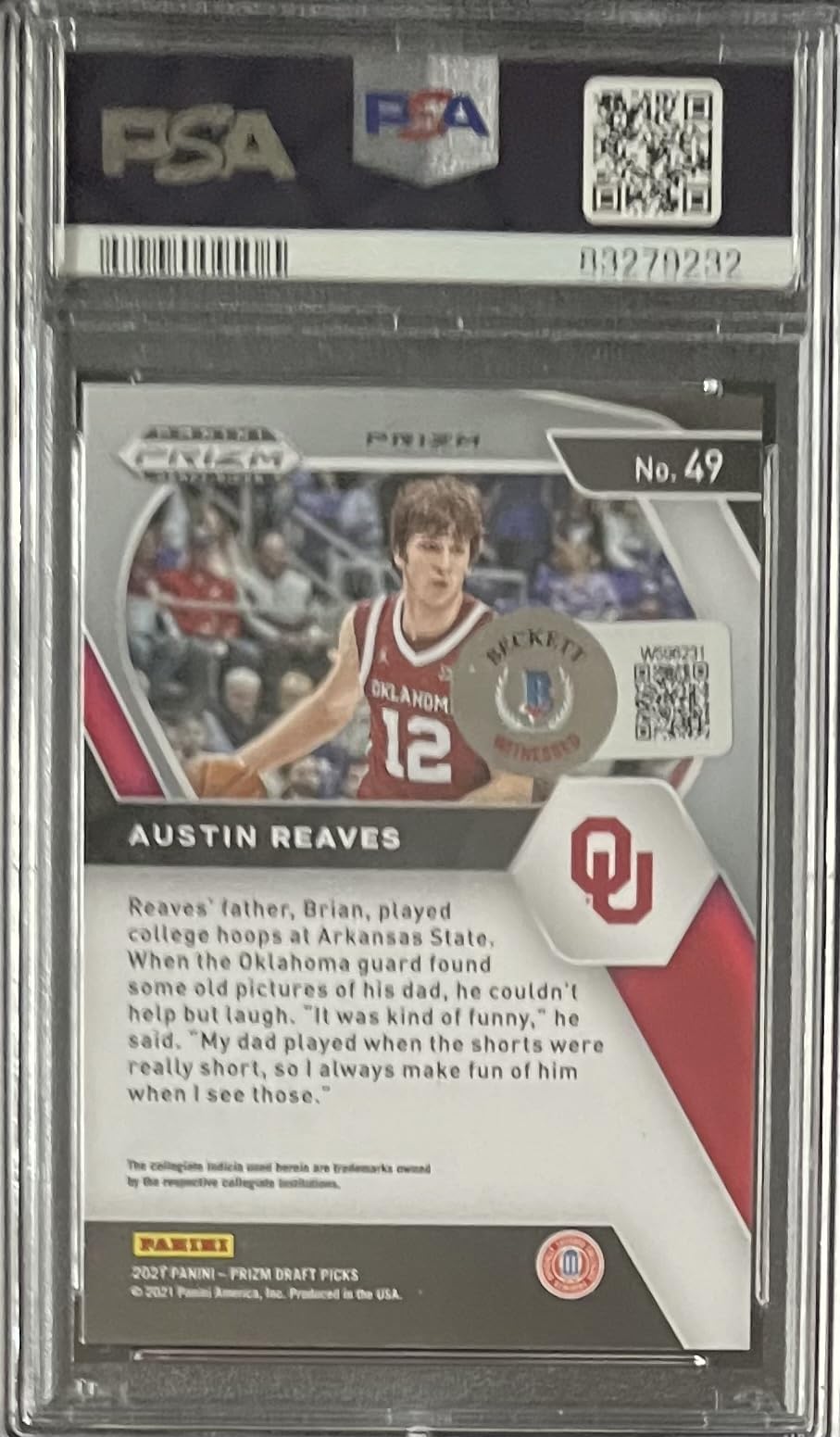 Austin Reaves 2021 Panini Prizm Red Ice Rookie Card #49 Autographed PSA 83279232 - Perfect for Lakers Fans, Basketball Collectors & Sports Memorabilia Enthusiasts