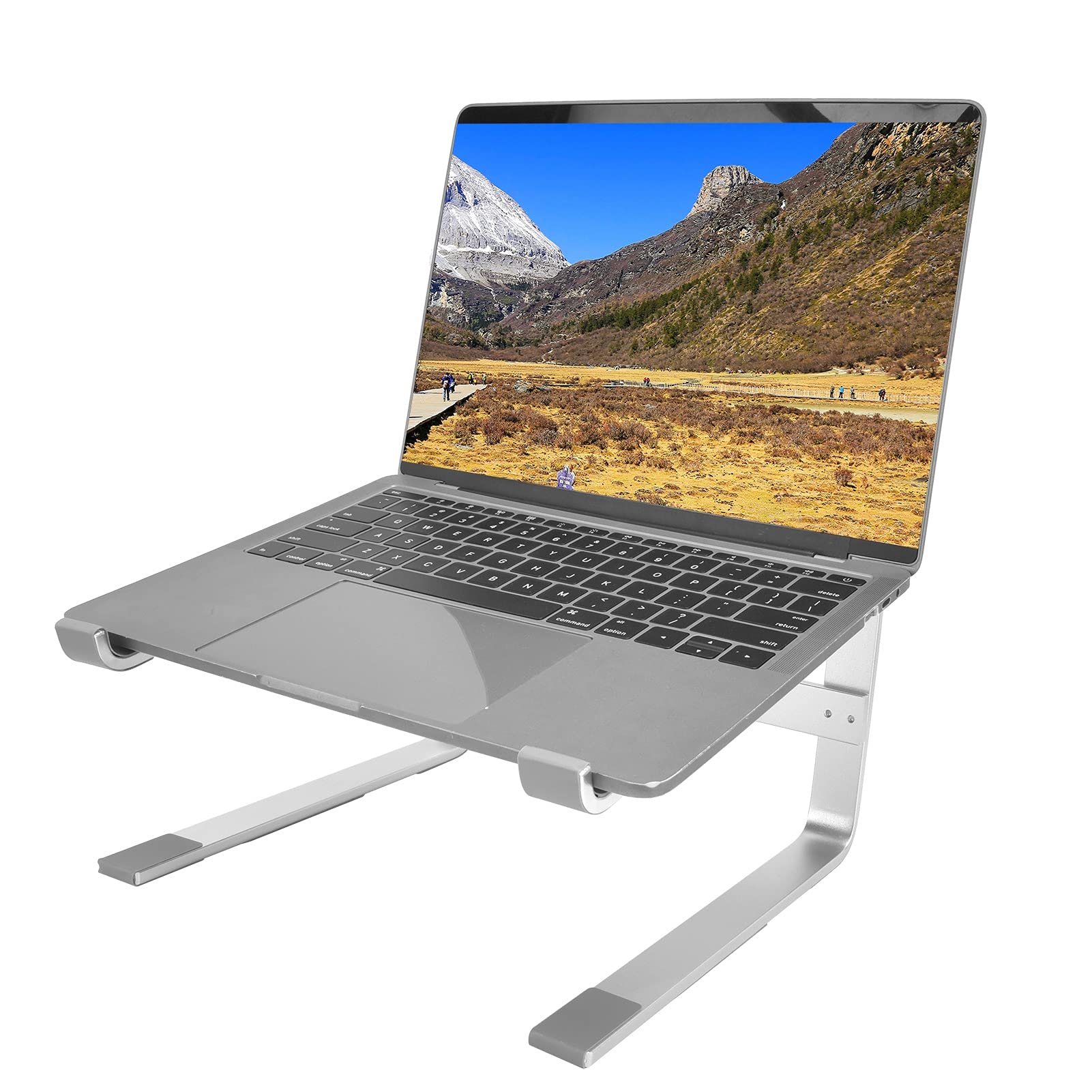 Ergonomic Aluminum Laptop Stand with Cooling Shelf - Portable Computer Riser for Home Office, Silver - Ideal for Desk Space Optimization & Comfortable Viewing