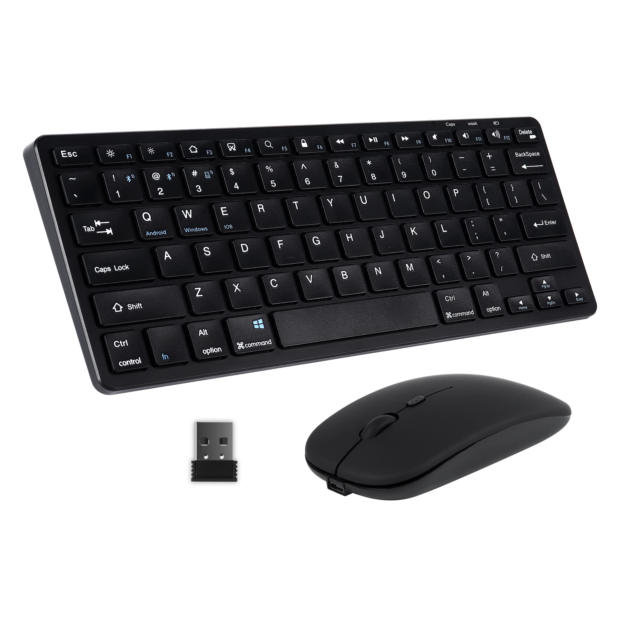 Wireless Keyboard and Mouse Combo - 2.4G USB & Bluetooth Connectivity, 3 Adjustable DPI Ergonomic Design for Windows PC Laptop Desktop (Black) - Perfect for Office Work, Gaming, and Home Computing