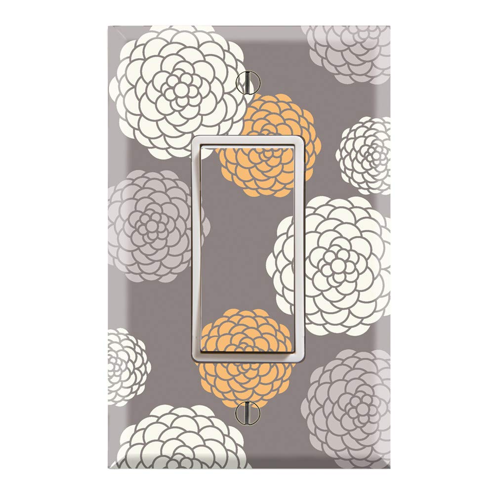 Modern Flower Blossom Grey Graphics Wall Plate Cover - Single Rocker/GFCI Outlet - Decorative Switch Plate for Living Room, Bedroom & Office Decor
