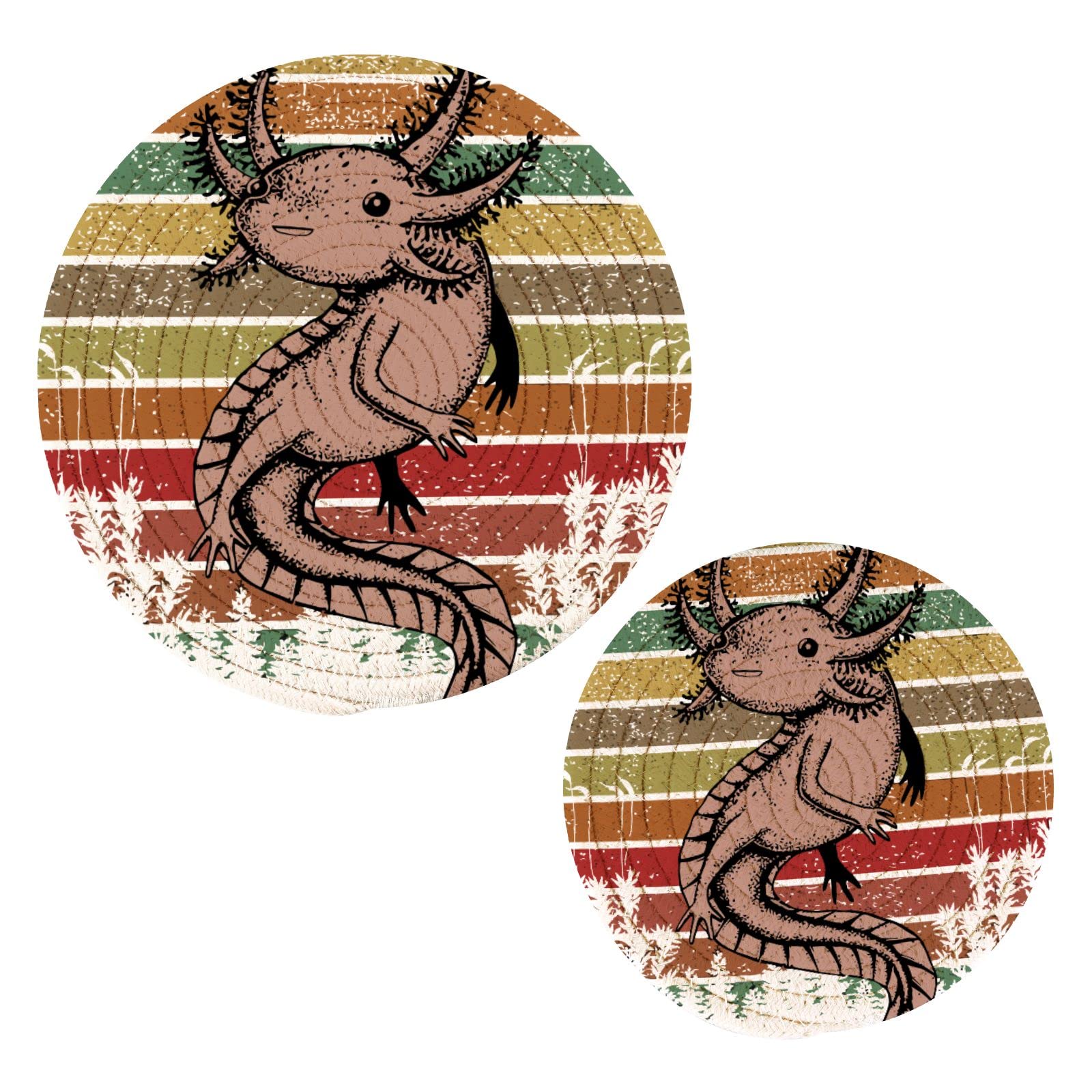 Funny Axolotl Pot Holders Set of 2 - Heat Resistant Kitchen Potholders & Trivets for Hot Pans, Bowls, Teapots - Cute Thread Weave Coasters for Cooking, Baking & Home Decor - Perfect for Mexican Kitchen & Dorm Room Essentials
