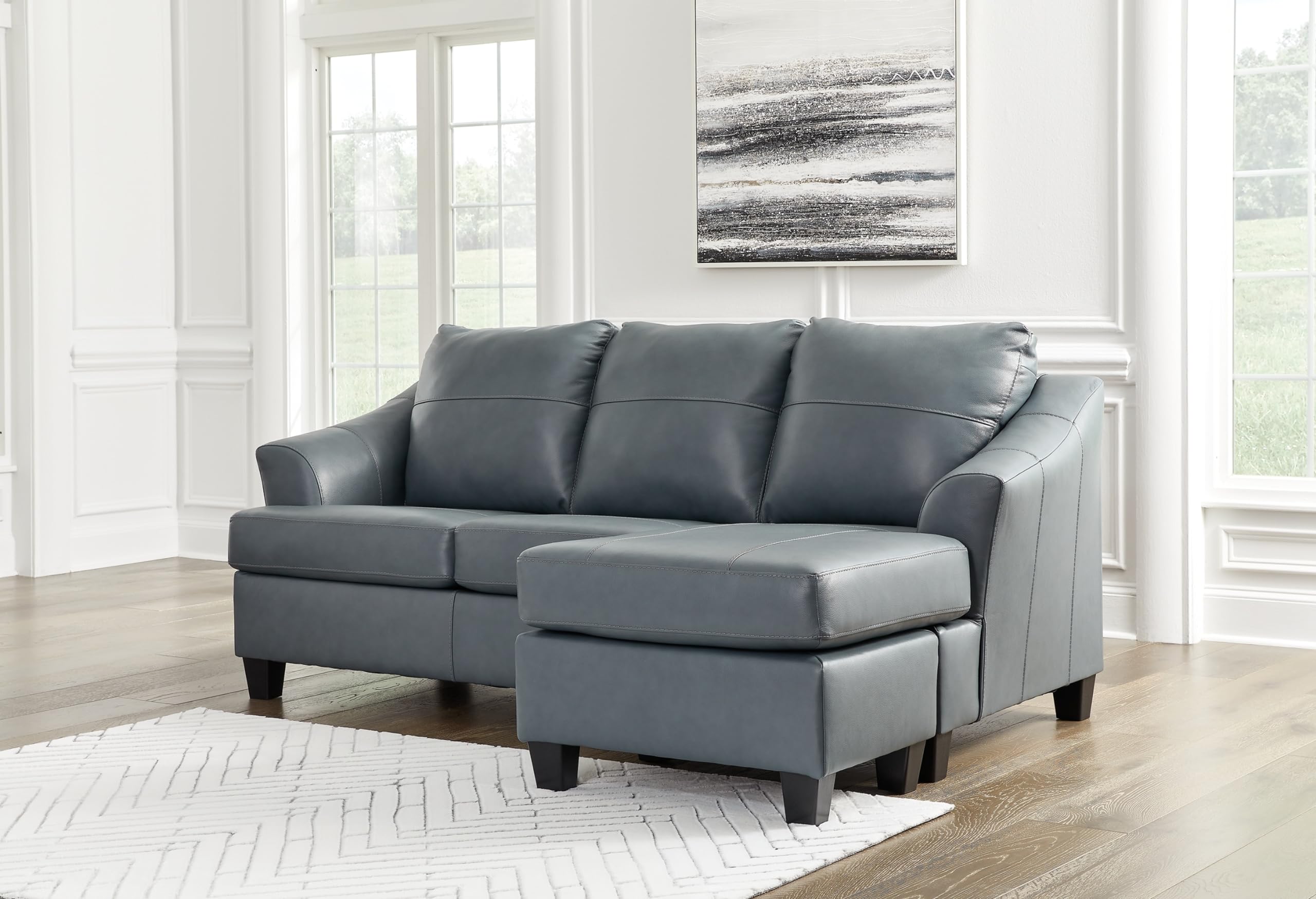 Signature Design by Ashley Genoa Modern Leather Sectional Sofa with Chaise Lounge in Blue - Perfect for Living Room, Family Room & Home Theater Seating