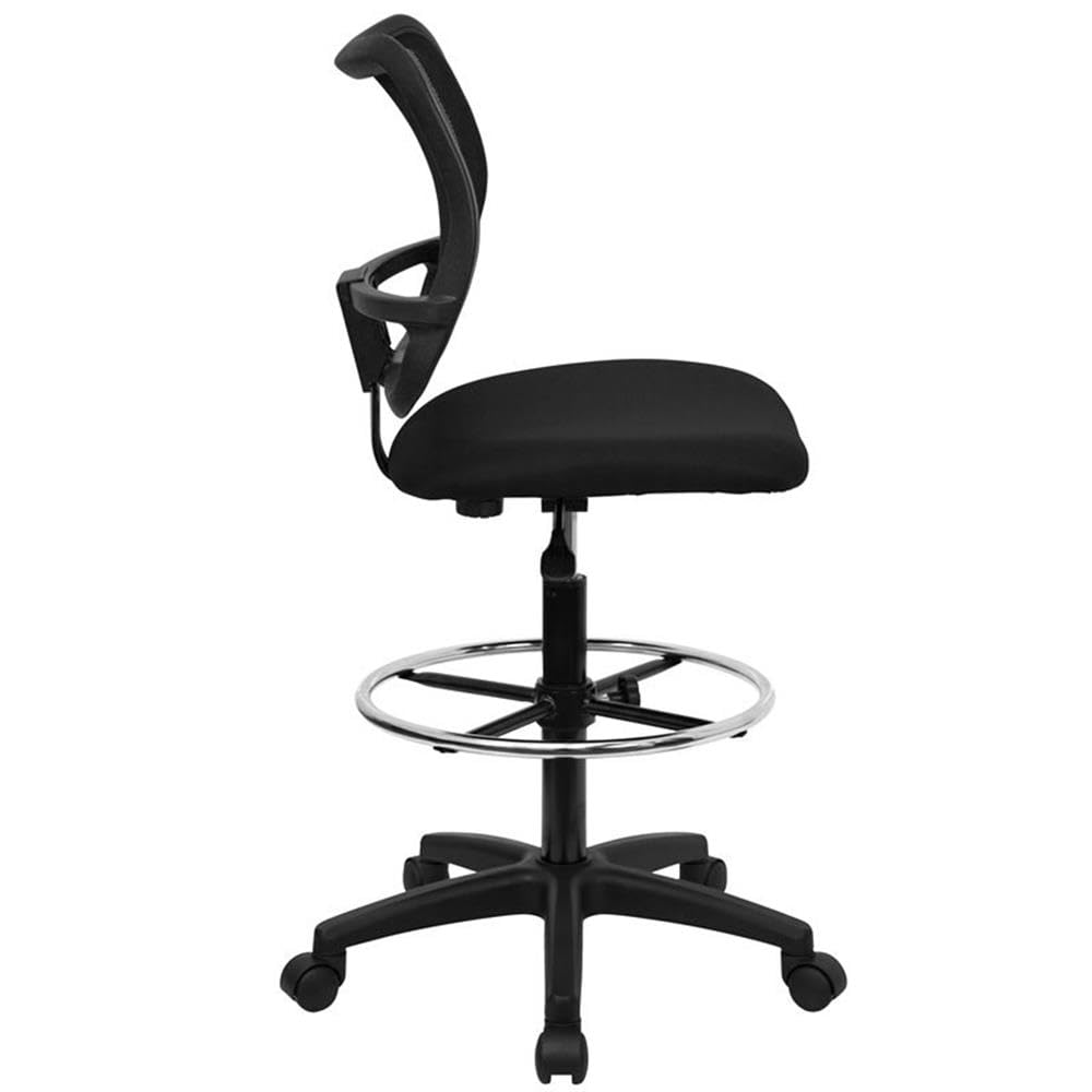 Flash Furniture Elaine Mid-Back Black Mesh Drafting Chair - Adjustable Office Chair with Lumbar Support for Architects, Designers & Home Office Use