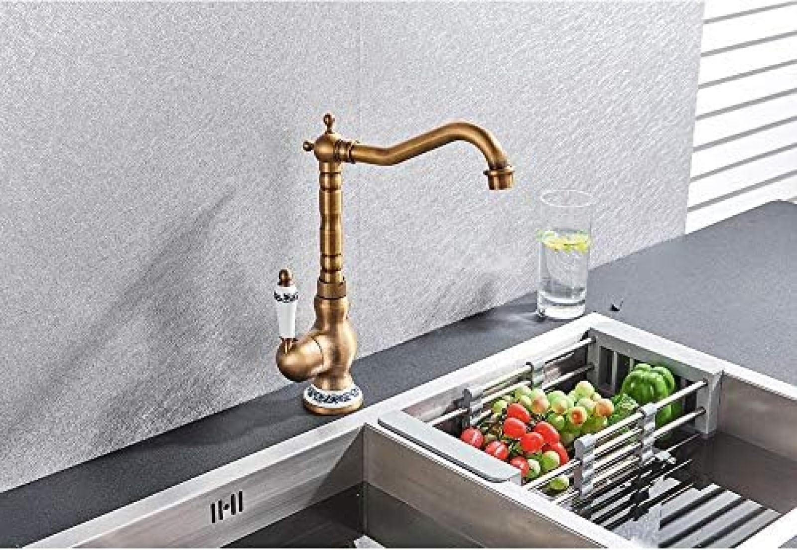 Antique Brass Ceramic Handle Bathroom Sink Faucet - Hot and Cold Water Mixer Tap with 360° Rotation for Bathroom & Kitchen | Vintage Style Basin Tap for Modern and Classic Home Decor