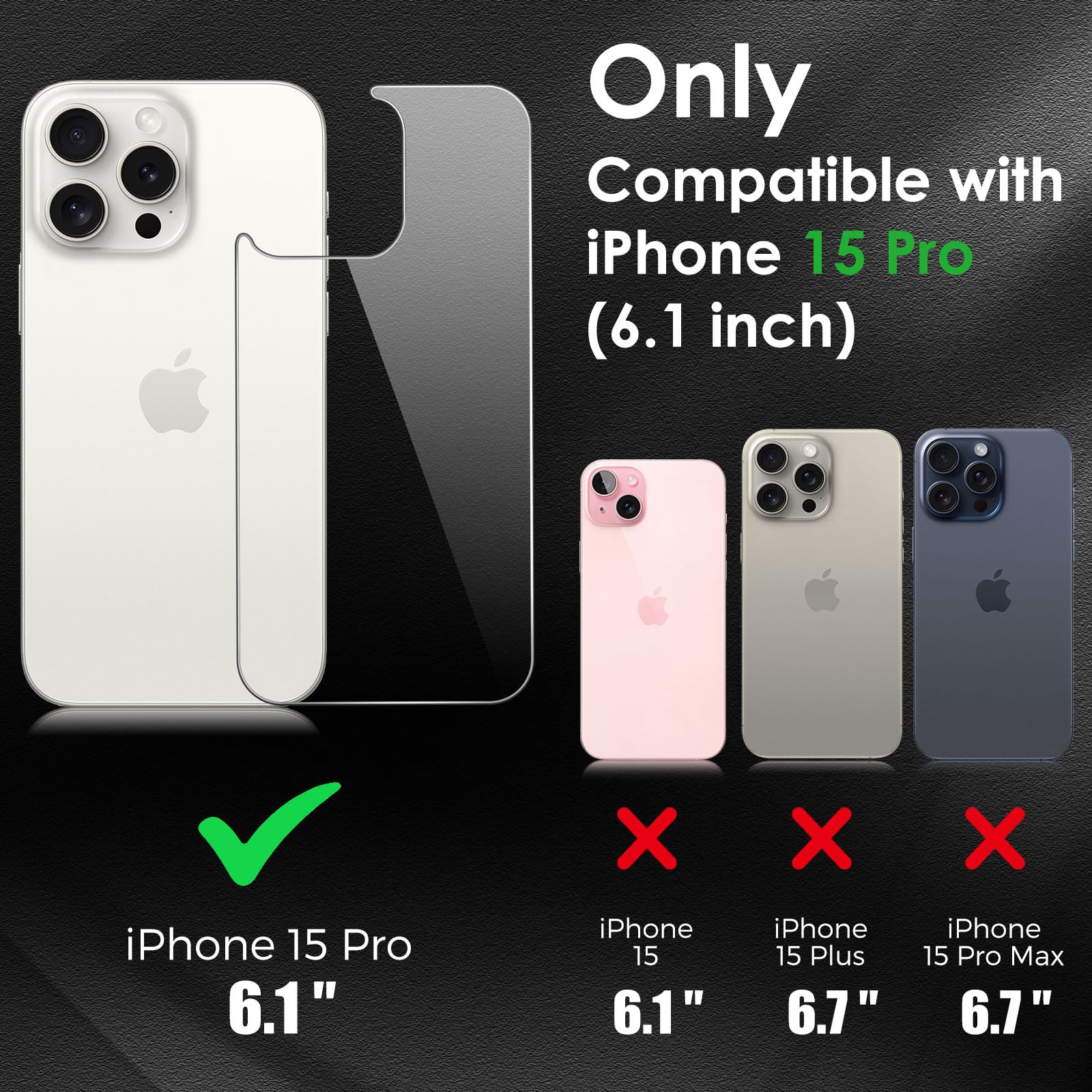 Aiyola 3-in-1 Tempered Glass Screen Protector for iPhone 15 Pro (6.1 Inch) - Full Coverage Front & Back Protection + Camera Lens Protector | Ultra Thin, Bubble-Free | Perfect for Work, Travel & Everyday Use