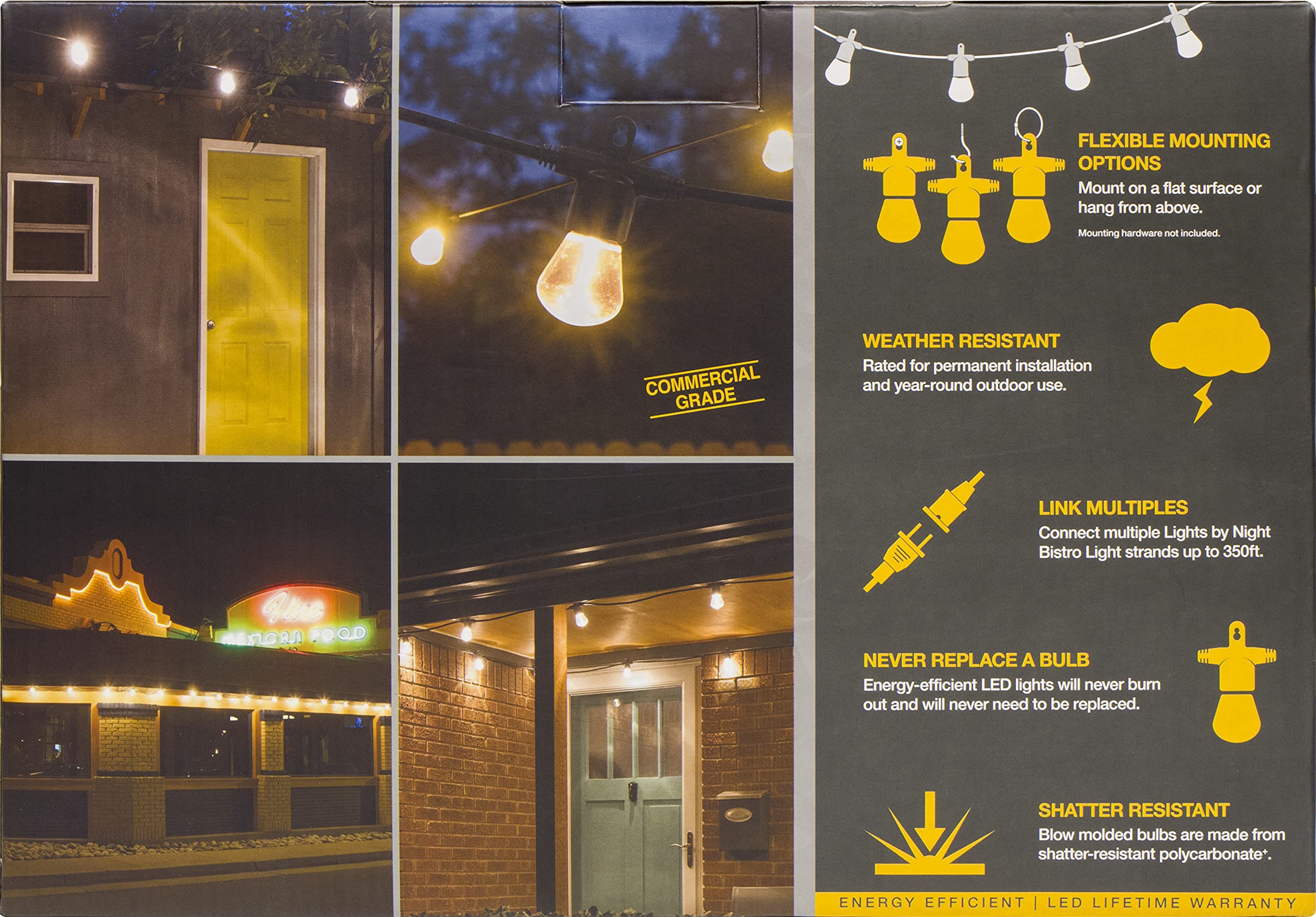 Enbrighten 48ft LED Bistro String Lights with 24 Blow Molded Bulbs - Polarized Indoor/Outdoor Cafe Lights + UltraPro Digital Timer - Perfect for Patio, Garden, Wedding & Backyard Decor