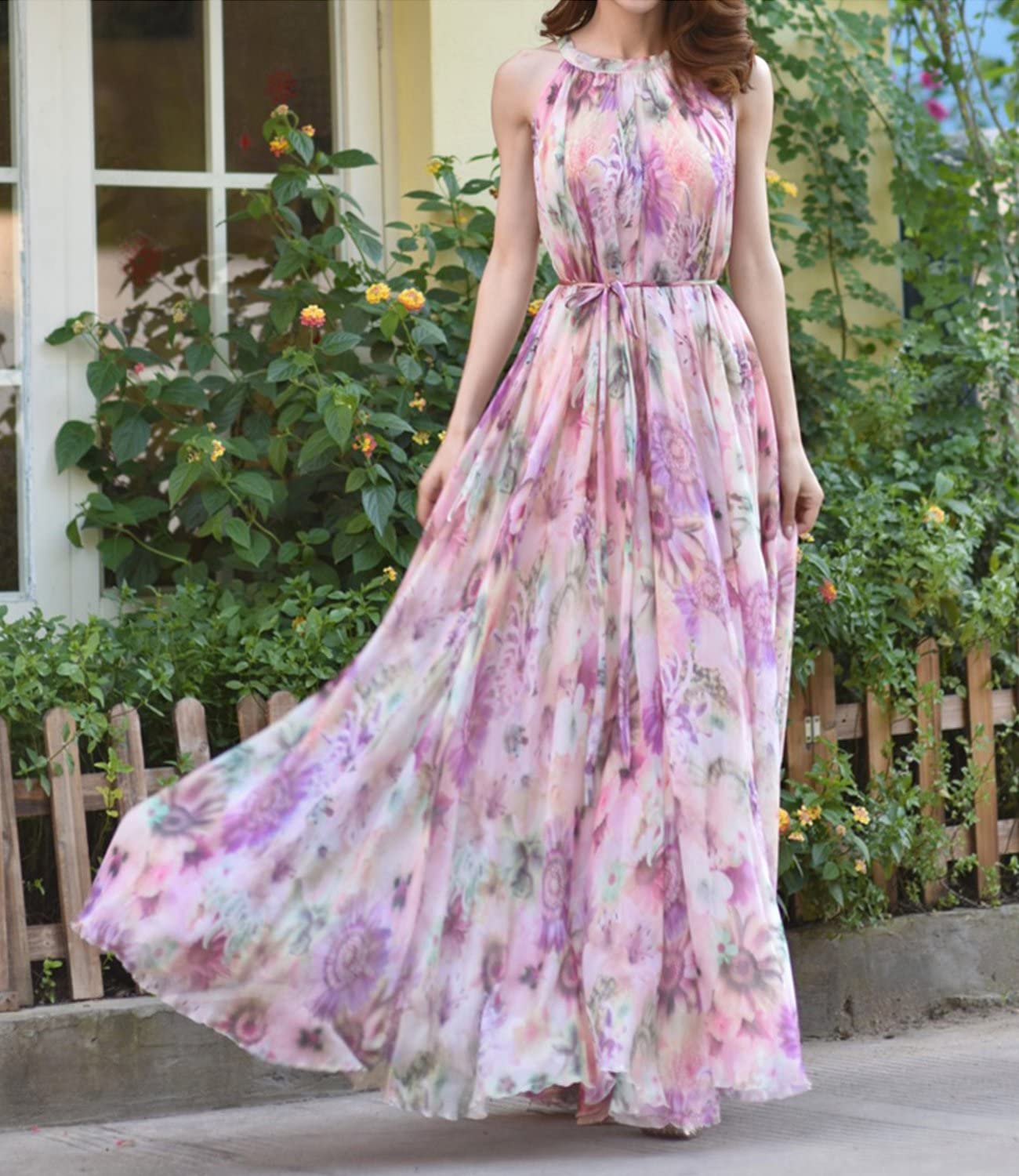 MedeShe Women's Floral Chiffon Maxi Dress - Elegant Beach Bridesmaid Sundress for Holiday & Summer Vacations | Perfect for Weddings, Parties & Casual Outings