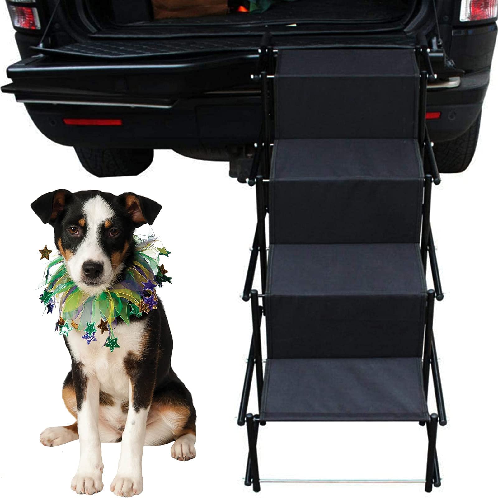 GYYSDY 4-Step Pet Dog Car Ramp - Lightweight Portable Folding Dog Stairs for Cars, Trucks & SUVs - Indoor/Outdoor Pet Ladder for High Beds, Couches & Vehicles - Perfect for Elderly or Injured Dogs