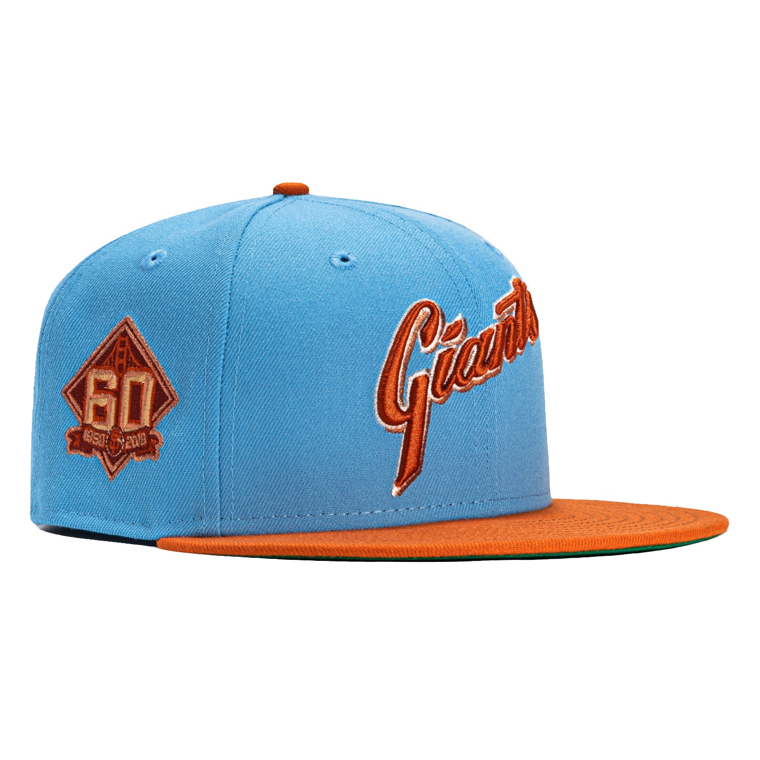 New Era 59Fifty San Francisco Giants 60th Anniversary Patch Baseball Cap - Light Blue, Burnt Orange & Metallic Copper - Perfect for Baseball Games, Fan Collections & Streetwear Fashion