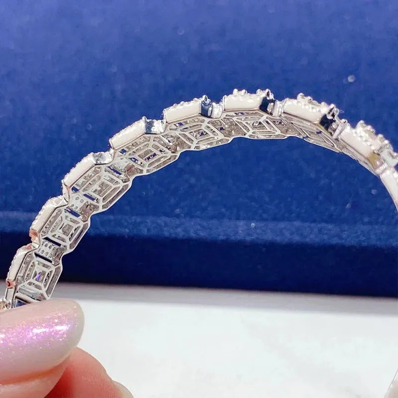 Luxury 18K Gold Real Diamond Bangle for Women - 3.0ct Square Wedding Engagement Party Jewelry | Elegant Gift for Anniversary, Valentine's Day & Special Occasions