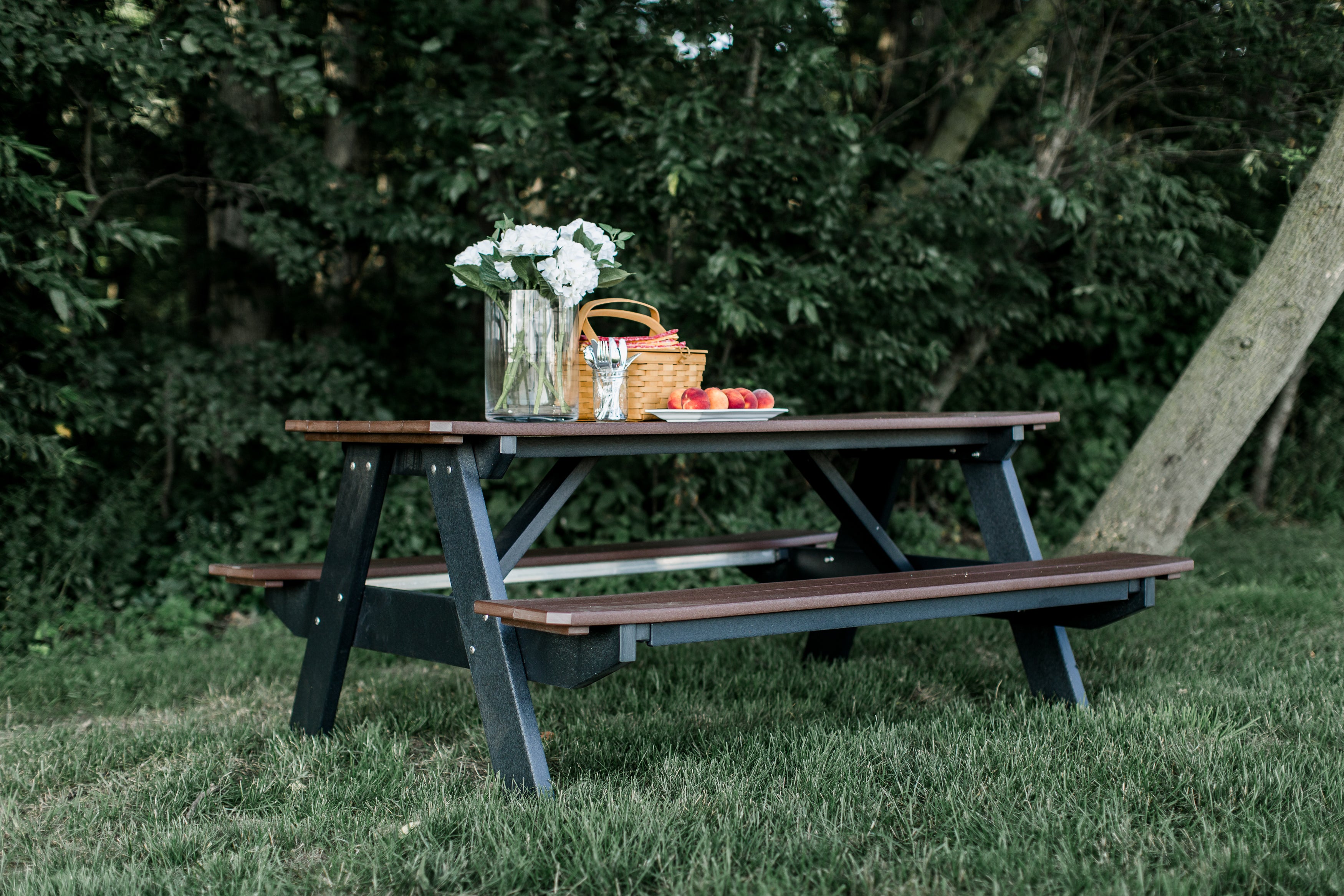 Heritage 72 Inch Outdoor Picnic Table with Attached Benches - Durable All-Weather Patio Furniture for Backyard, Garden, and Park Gatherings