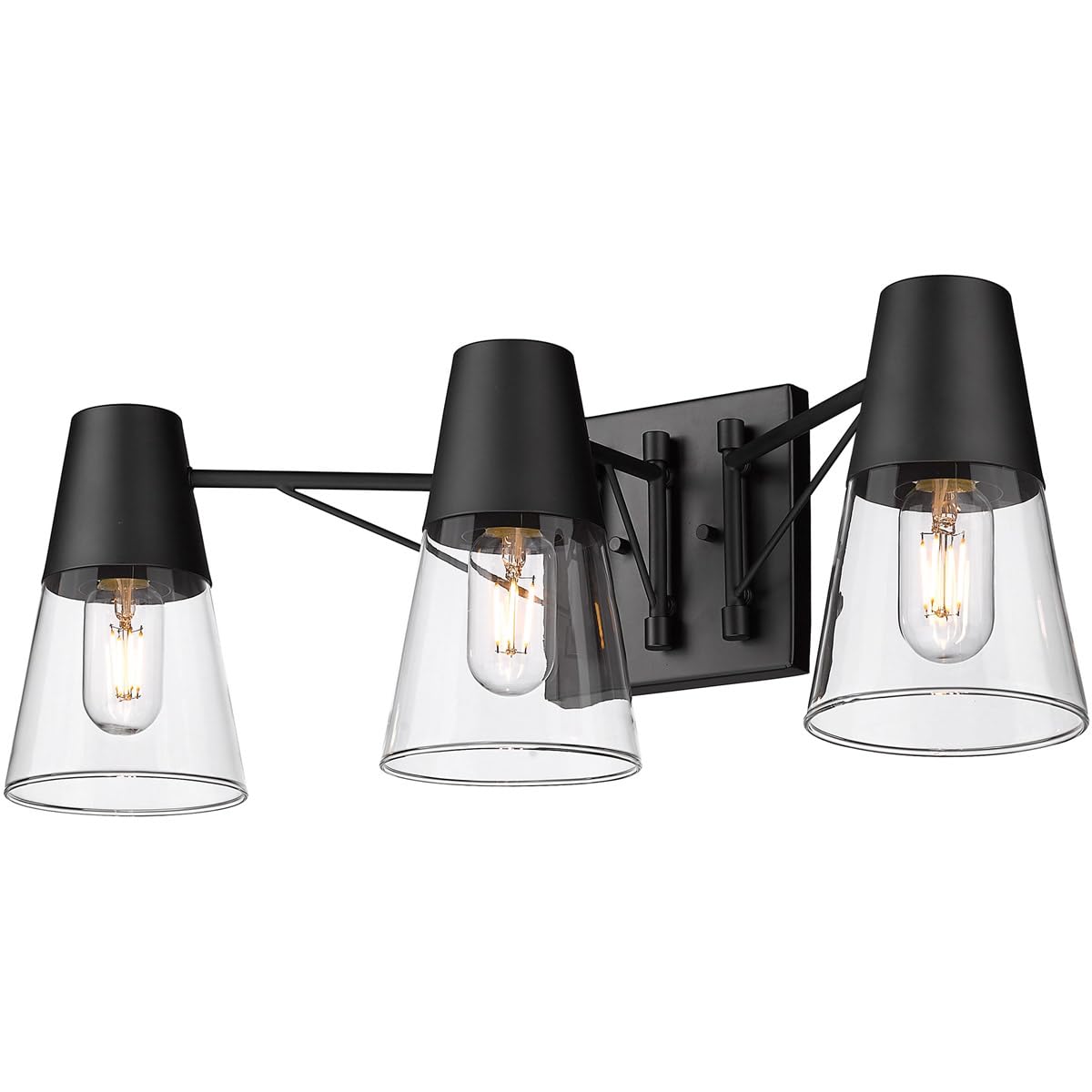 Golden Lighting Ryker 3-Light Bathroom Vanity Light Fixture - Matte Black Metal with Clear Glass Shades - Perfect for Modern Bathrooms, Powder Rooms & Spa Retreats