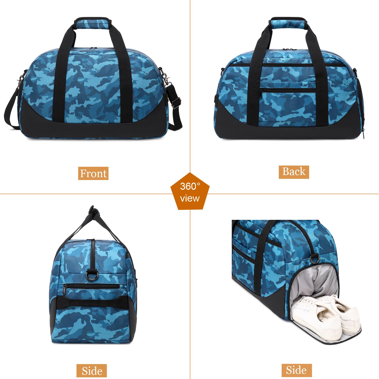 Octsky Boys Camo Green Overnight Weekender Bag - Sports Gym Travel Duffel with Shoe Compartment | Perfect for School, Sleepovers & Weekend Getaways