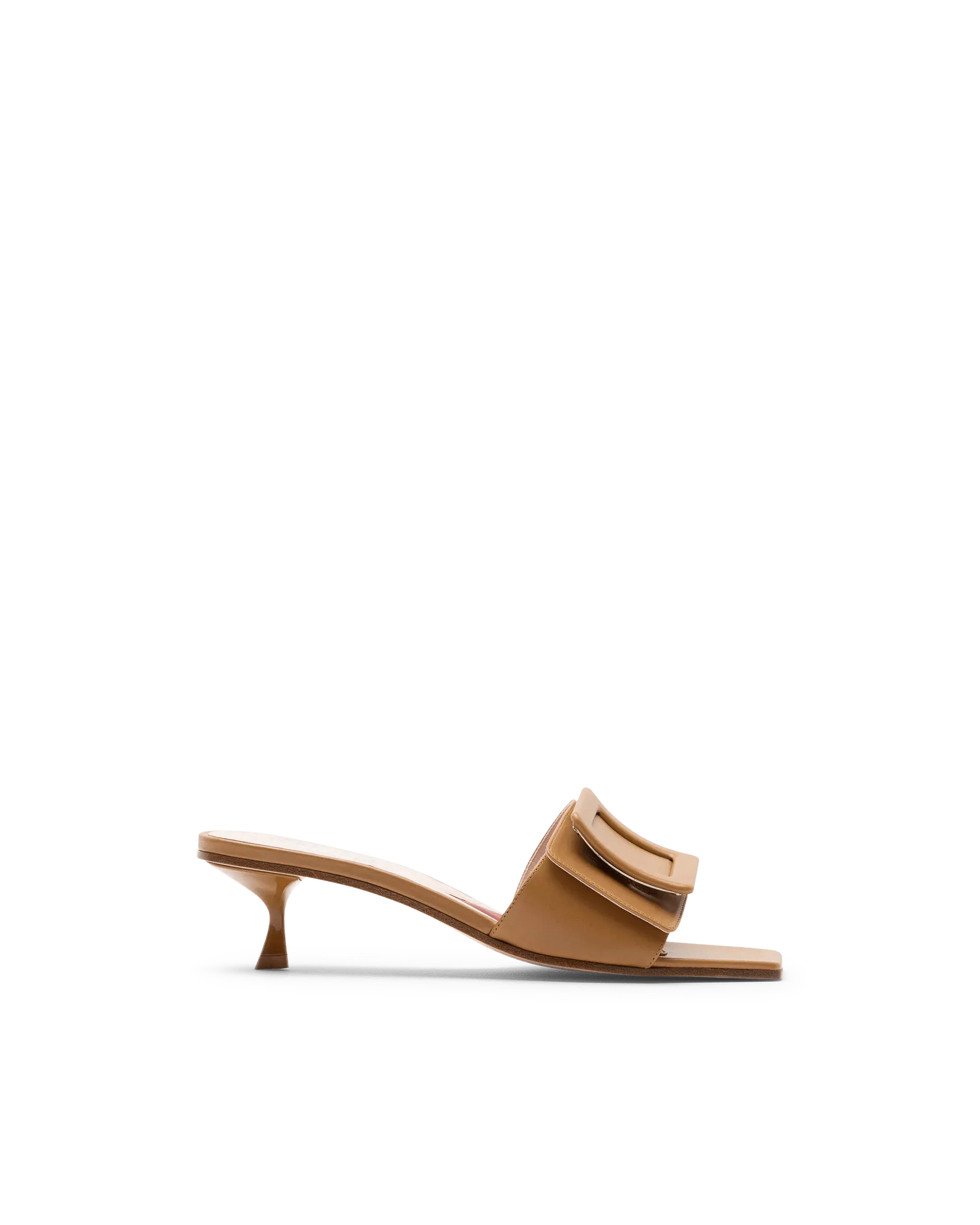 Trendy Covered Buckle Kitten Heel Mules - Women's Comfortable Low Block Heel Slip-On Shoes for Office, Party & Everyday Wear