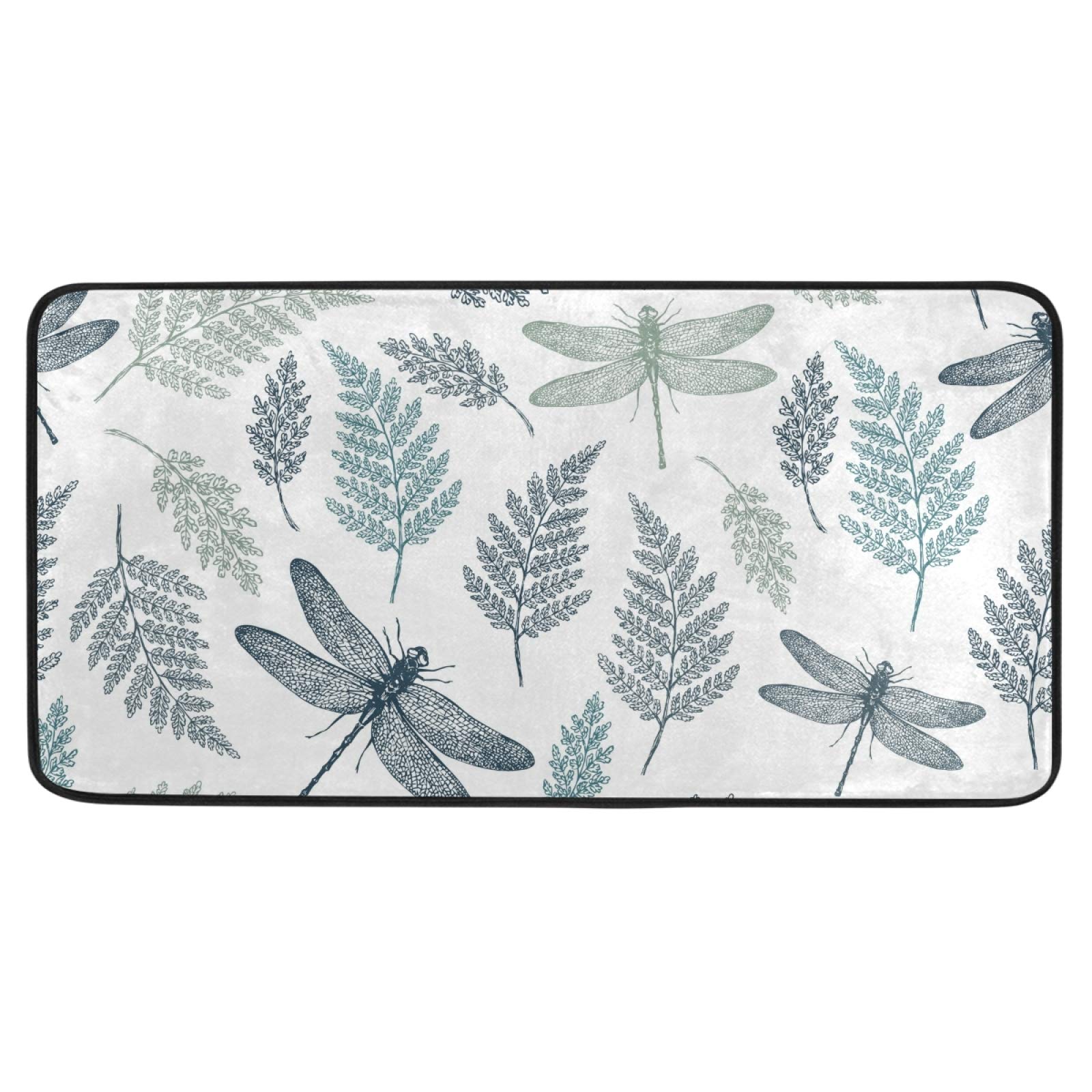 Susiyo Anti-Fatigue Kitchen Mat - Non-Slip, Oil & Stain Resistant, Easy to Clean Indoor/Outdoor Floor Rug with Fern & Dragonfly Design - Perfect for Kitchen, Bathroom, Entryway & High-Traffic Areas