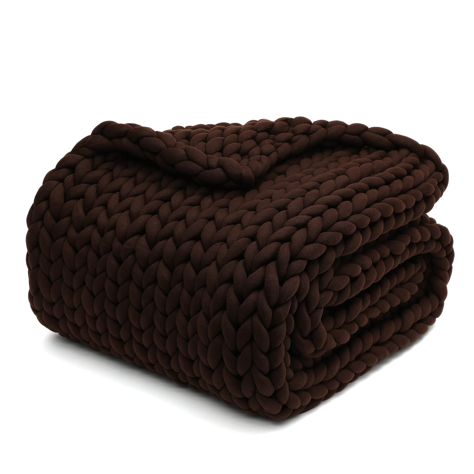 YnM Handmade Chunky Knit Weighted Blanket 10lbs - 50''x60'' Coffee Brown for Stress Relief, Anxiety & Better Sleep - Cozy Home Decor & Sofa Throw for Adults