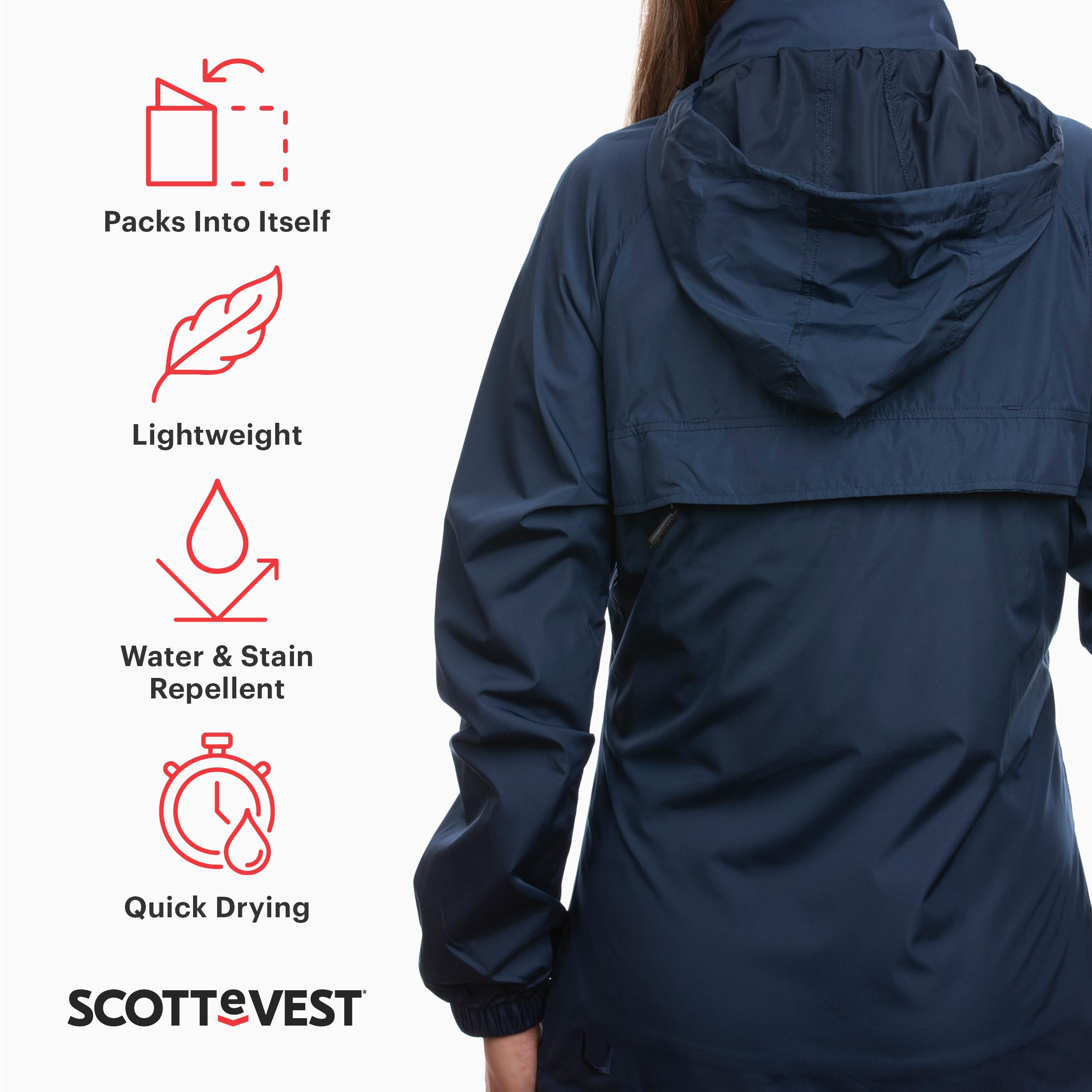 SCOTTeVEST Women's Pack Windbreaker Jacket with 19 Hidden Pockets - Lightweight Water Repellent Travel Coat for Hiking, Commuting & Outdoor Adventures