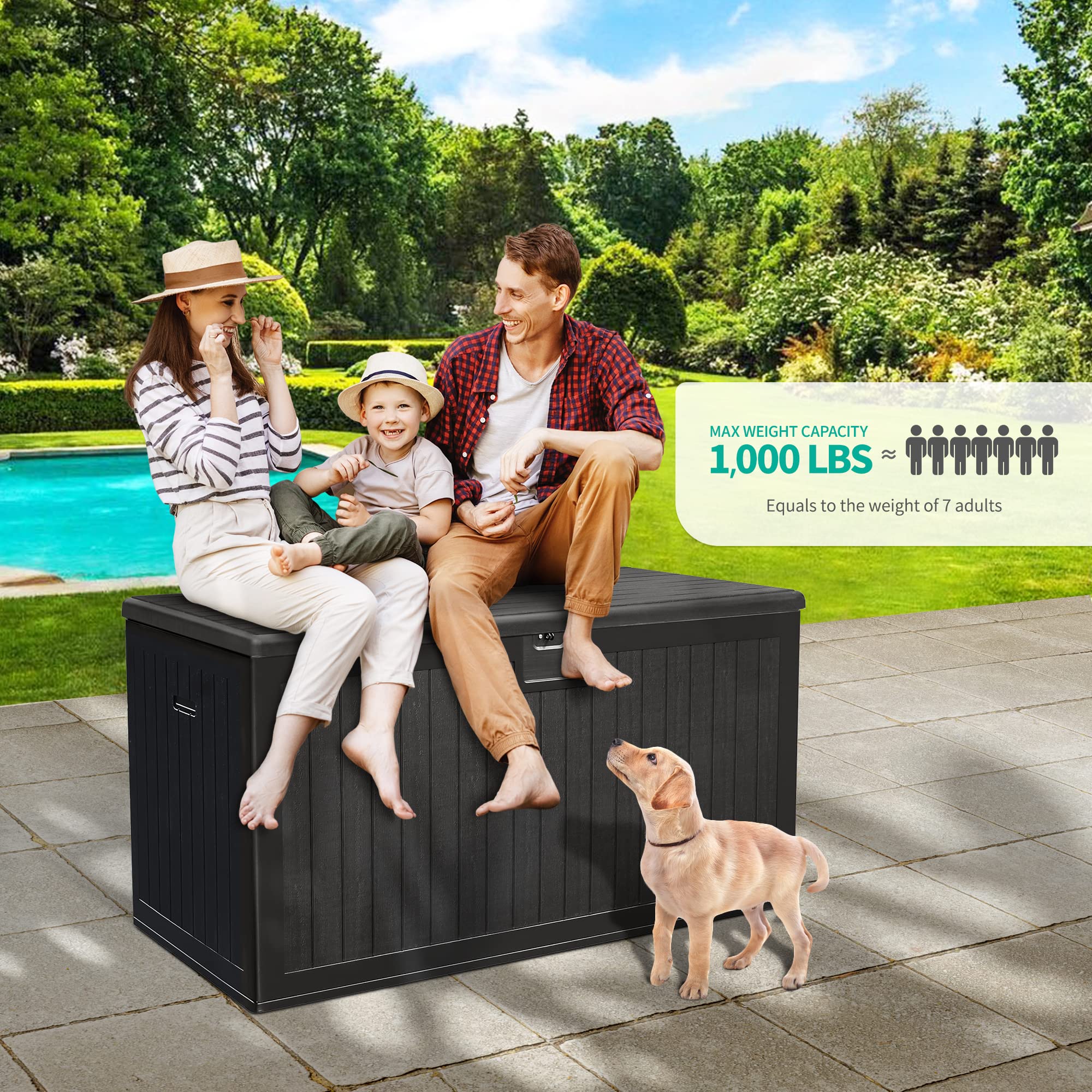 YITAHOME 230 Gallon Large Deck Box with Divider & Side Handles - Waterproof Outdoor Storage for Patio Furniture Cushions, Pool Toys, Garden Tools - Lockable Double-Wall Design for Backyard, Deck & Poolside Organization