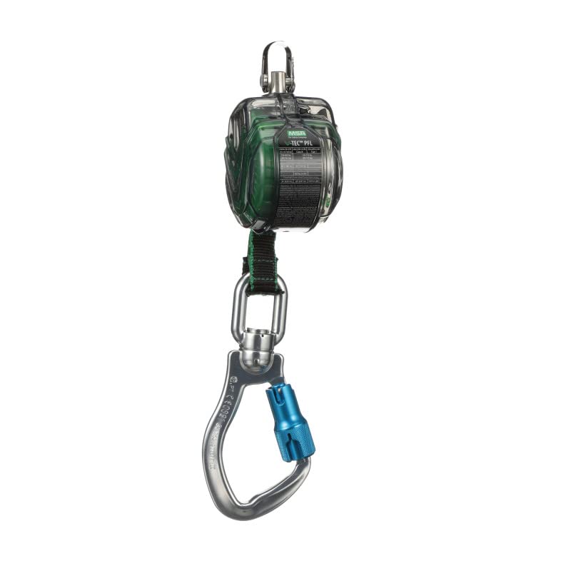MSA 63011-00C V-TEC Mini Personal Fall Limiter - 6' (1.8m) Single-Leg Retractable Lanyard with Aluminum Swivel Carabiner & Steel Harness Connection | Fall Protection for Construction, Roofing & Industrial Work Safety