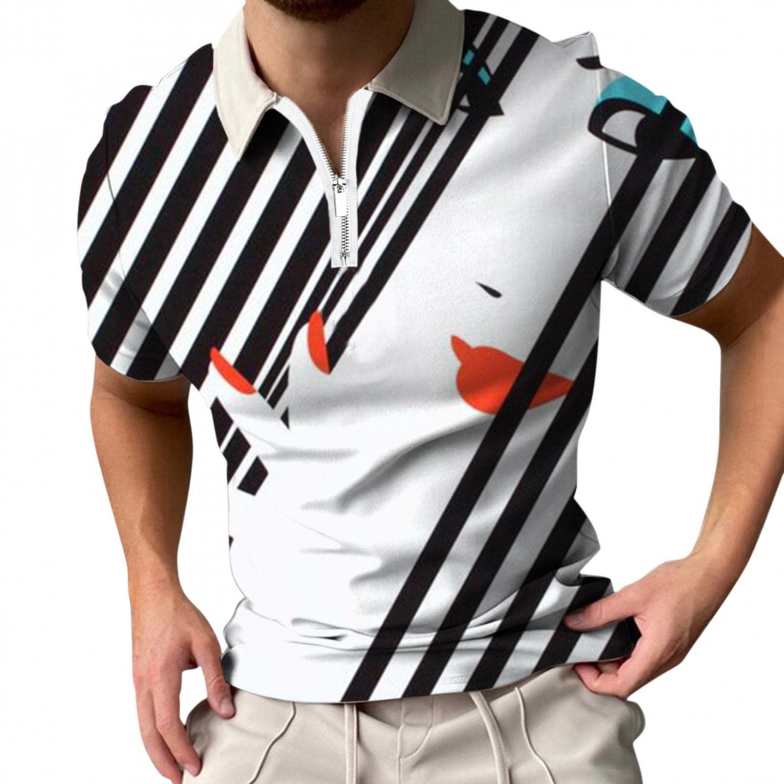 Men's Slim Fit Short Sleeve Polo Shirts - Casual Floral Print Zipper Golf Tops for Summer | Breathable Comfort Shirts for Outdoor Activities & Daily Wear