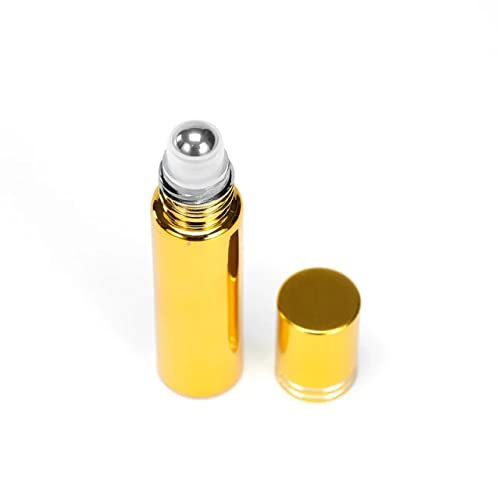 6 Pack 10ml Gold Metallic Refillable Roll On Glass Bottles for Essential Oils, DIY Perfume, Cosmetics & Blends - Premium Reusable Empty Bottles for Aromatherapy, Travel & Gift Giving