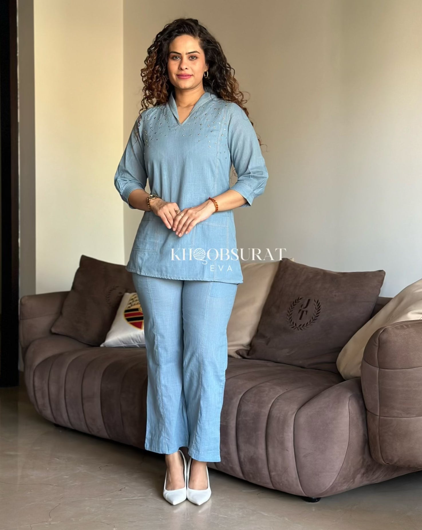 Stylish Blue Pocket Perfection Coord Set for Women - Trendy Matching Outfit for Casual Wear, Travel & Everyday Fashion
