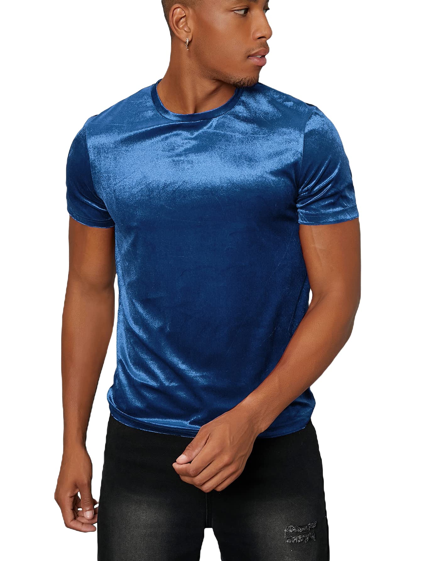 Verdusa Men's Casual Short Sleeve Round Neck Velvet T-Shirt - Soft & Comfortable Velvet Tee for Everyday Wear, Lounge & Street Style Outfits