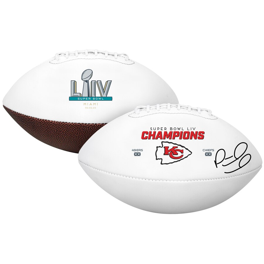 Patrick Mahomes Autographed Kansas City Chiefs Super Bowl LIV Champions Football - White Panel - Collectible Memorabilia for Fans & Sports Enthusiasts - Perfect for Display, Gifting, and Game Room Decor