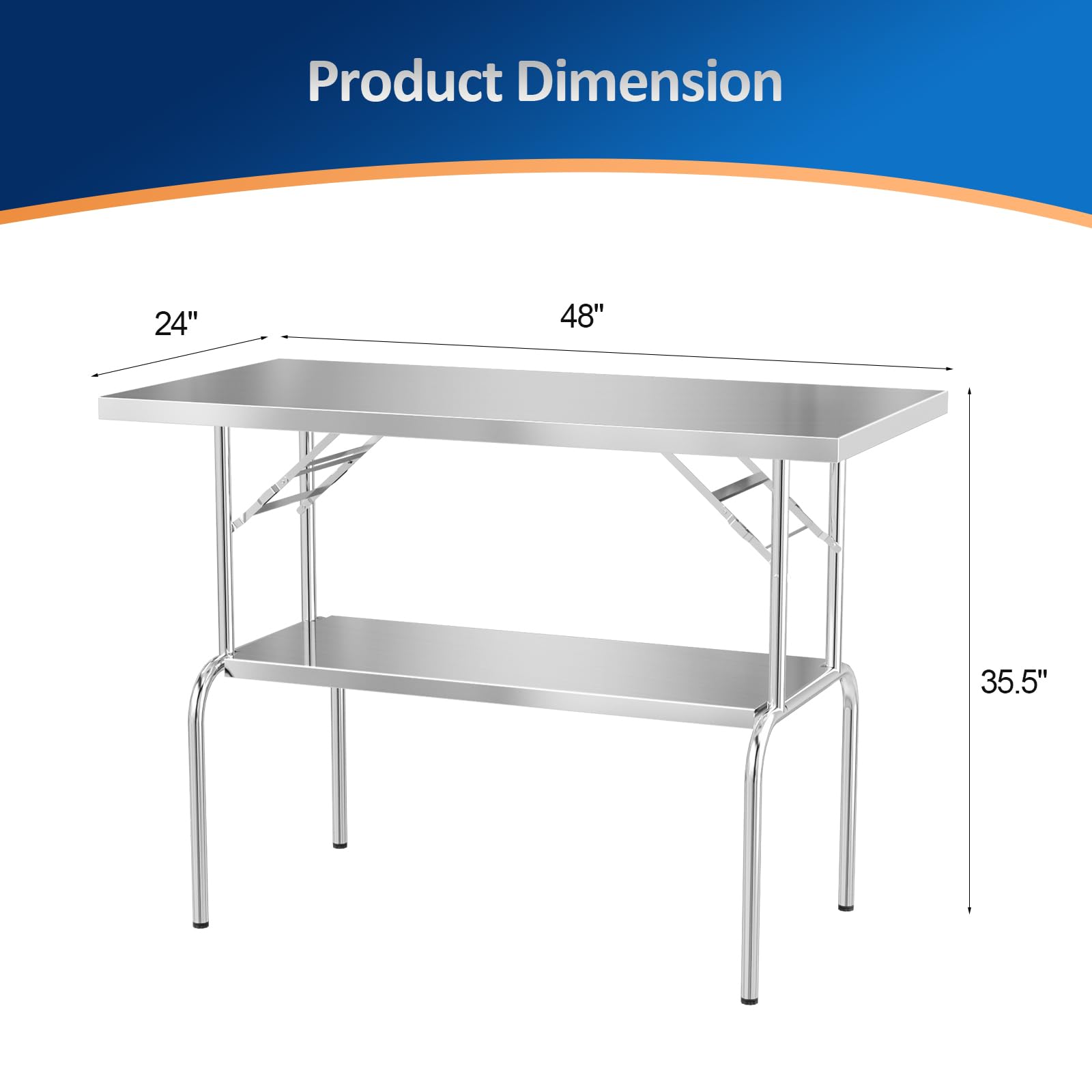 ROVSUN 48 x 24 Inch NSF Certified Stainless Steel Folding Table - Heavy Duty Commercial Prep Table with Undershelf | Portable for Kitchen, Restaurant, Hotel, Outdoor Camping & Picnic | Perfect for Food Prep, Buffet Serving & Outdoor Dining